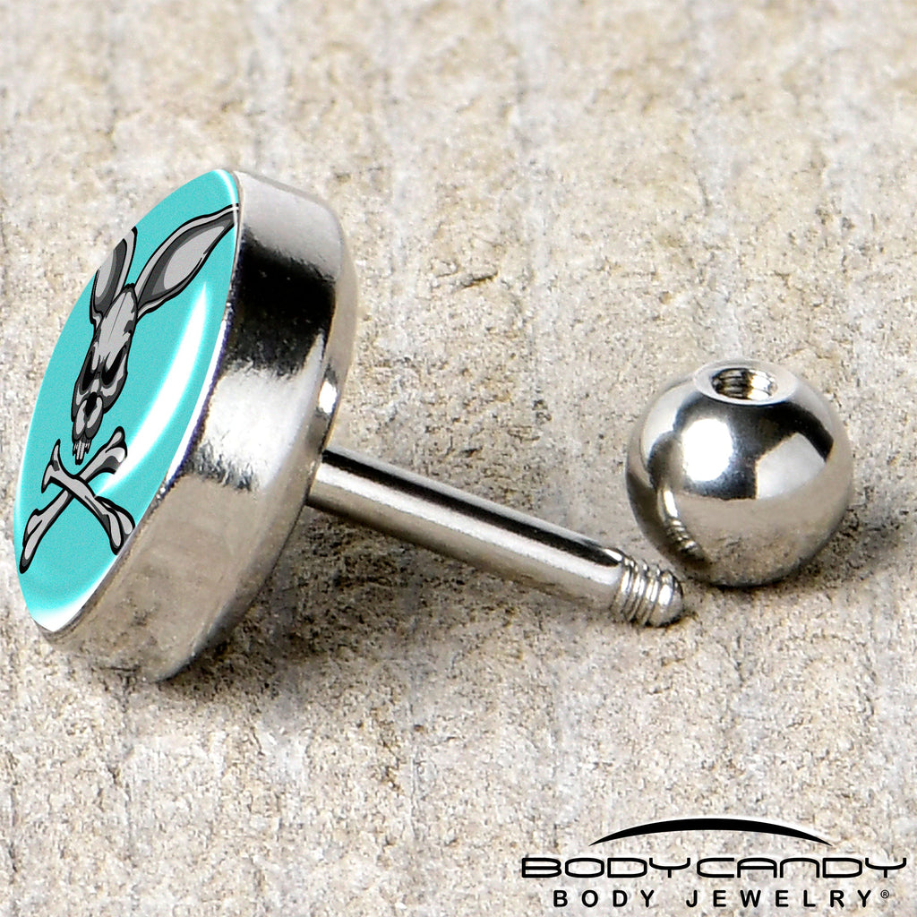 BodyCandy 16G 1/4 Bunny and Crossbones Tragus Cartilage Earring by Onyx O — back view