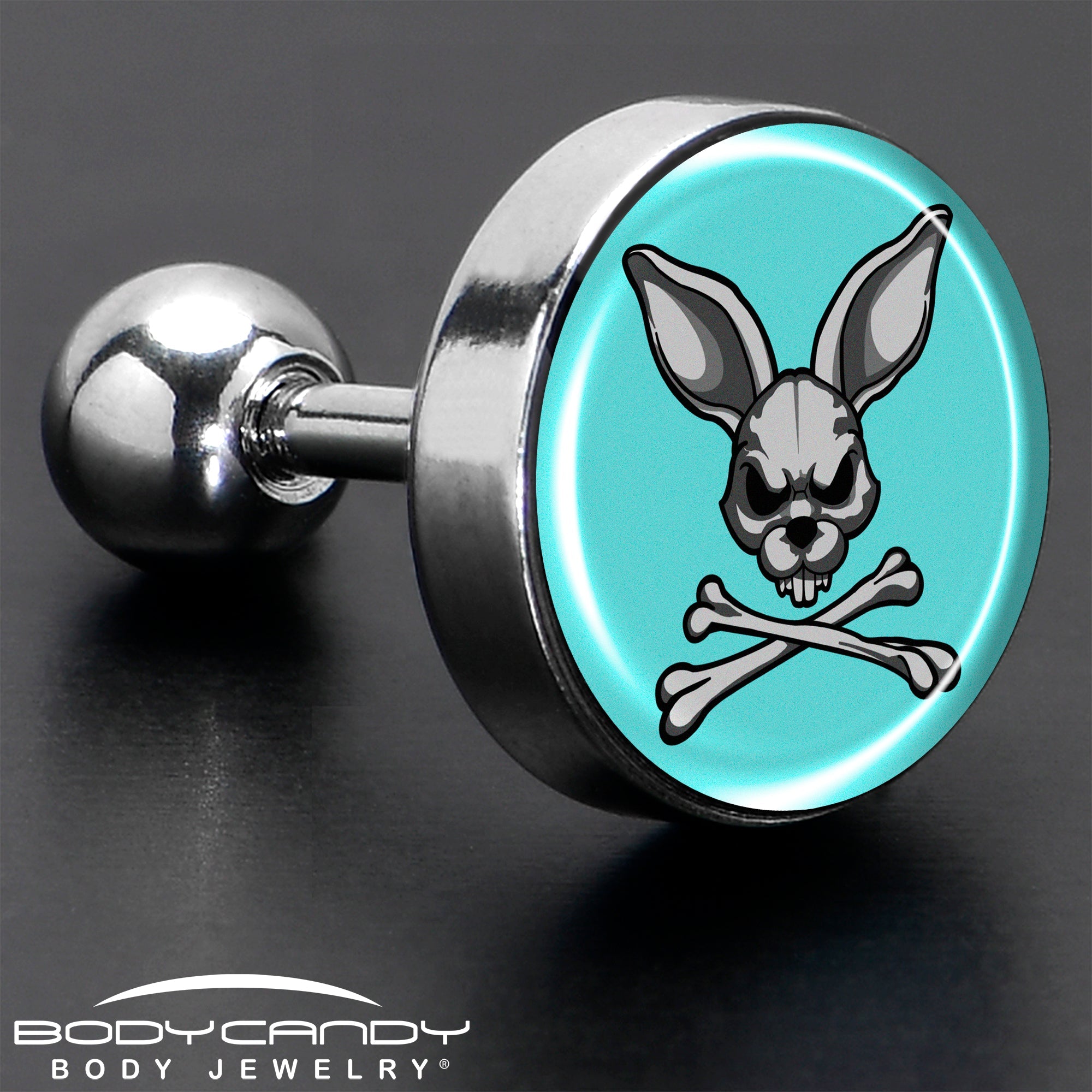 BodyCandy 16G 1/4 Bunny and Crossbones Tragus Cartilage Earring by Onyx O — in-use photo