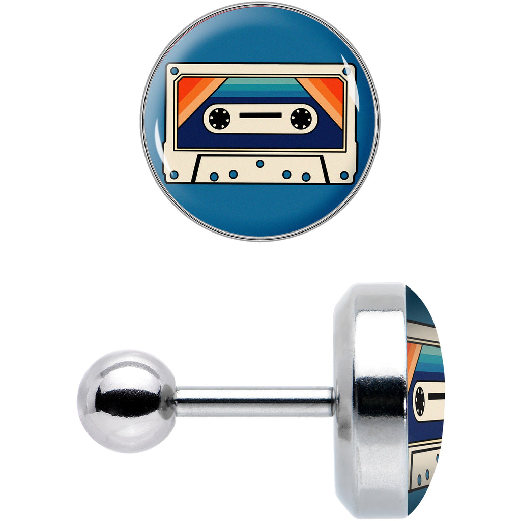 BodyCandy 16G 1/4 Retro Cassette Tape Cartilage Tragus Earring by Onyx O — detail close-up