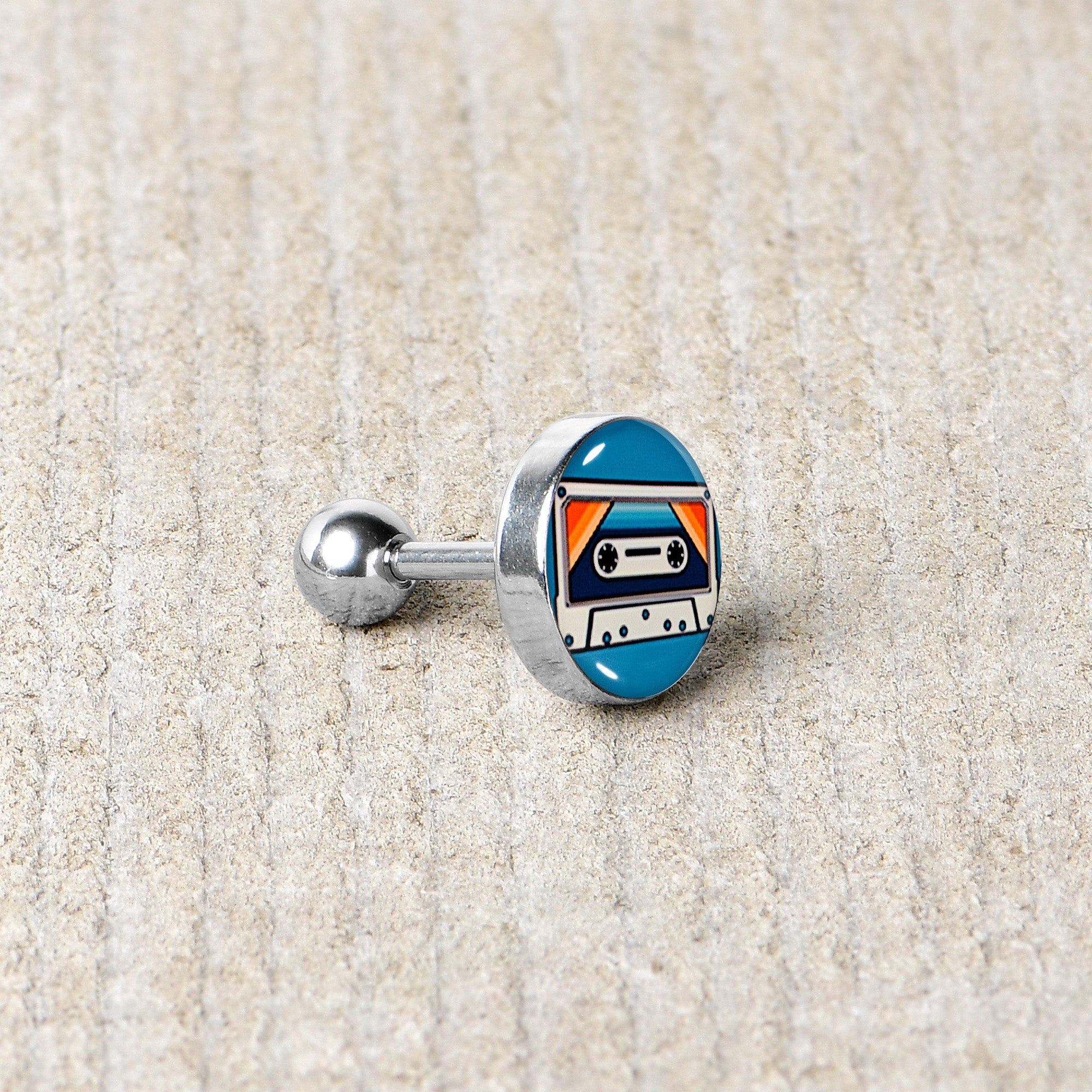 BodyCandy 16G 1/4 Retro Cassette Tape Cartilage Tragus Earring by Onyx O — back view