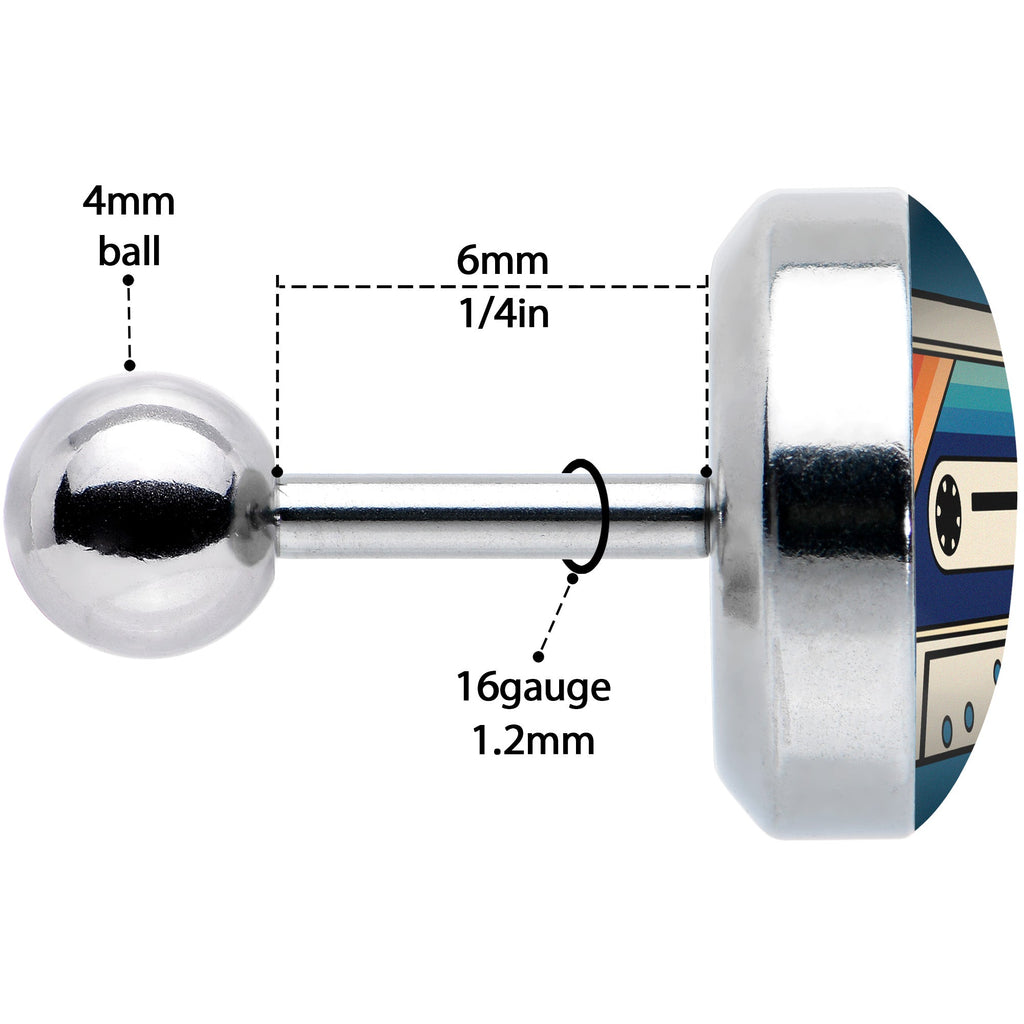BodyCandy 16G 1/4 Retro Cassette Tape Cartilage Tragus Earring by Onyx O — in-use photo