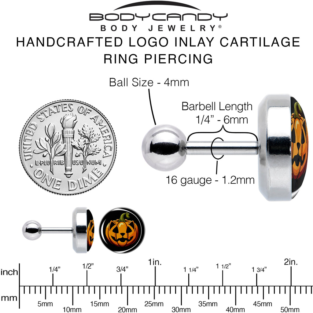 BodyCandy 16G 1/4  Pumpkin Cat Jack-O-Lantern Tragus Cartilage Earring by Onyx O — alternative angle