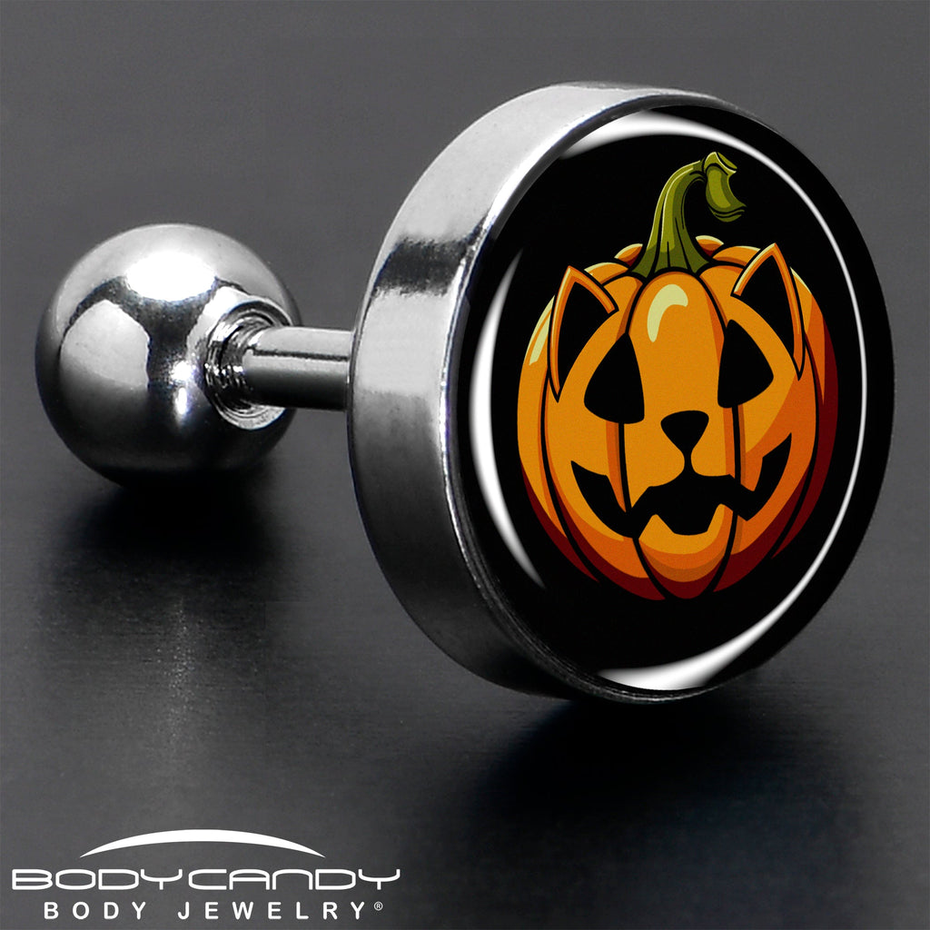 BodyCandy 16G 1/4  Pumpkin Cat Jack-O-Lantern Tragus Cartilage Earring by Onyx O — in-use photo
