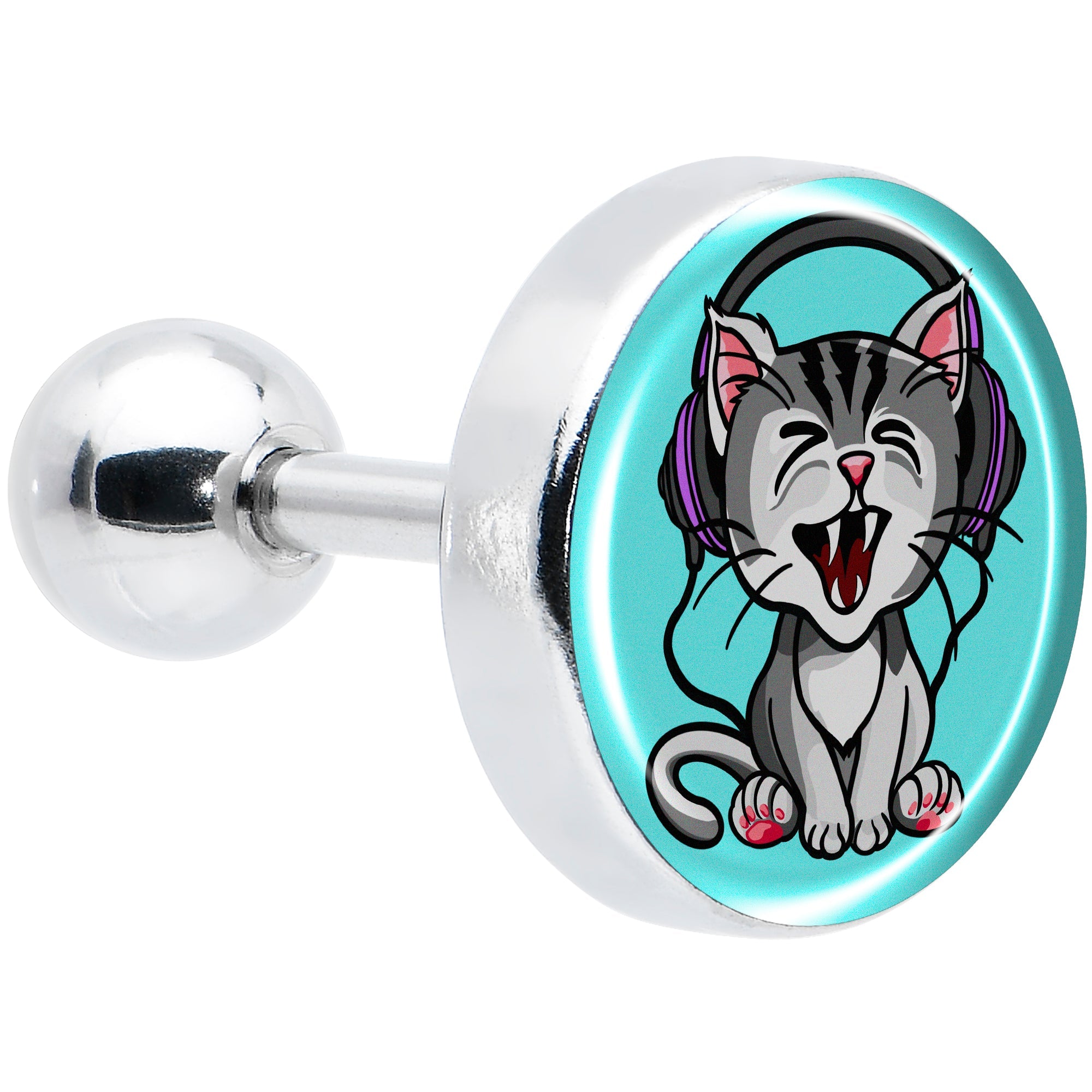 BodyCandy 16G 1/4 Heavy Metal Kitty Cat Tragus Cartilage Earring by Onyx O — main product shot