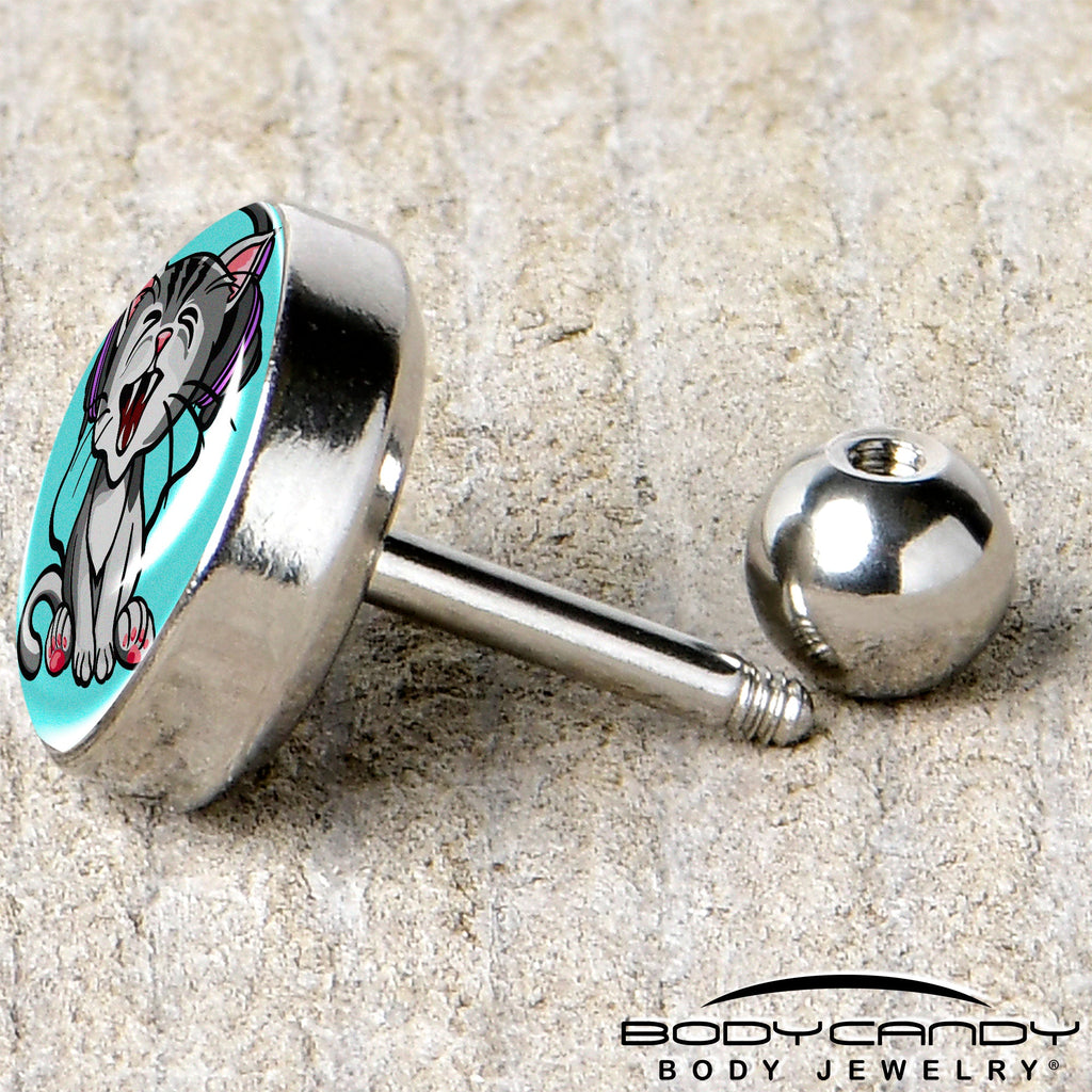 BodyCandy 16G 1/4 Heavy Metal Kitty Cat Tragus Cartilage Earring by Onyx O — back view