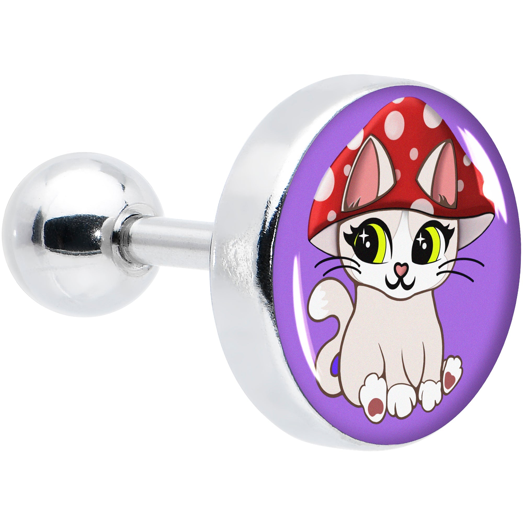 BodyCandy 16G 1/4 Polka Dot Mushroom Hat Cat Cartilage Tragus Earring by Onyx O — main product shot