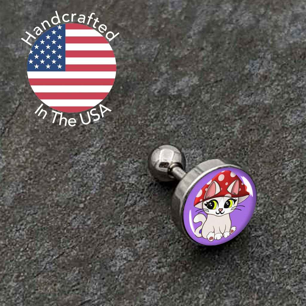 BodyCandy 16G 1/4 Polka Dot Mushroom Hat Cat Cartilage Tragus Earring by Onyx O — alternative angle