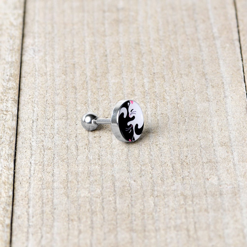 BodyCandy 16G 1/4 Cute Kitty Cat Yin Yang Cartilage Tragus Earring by Onyx O — alternative angle