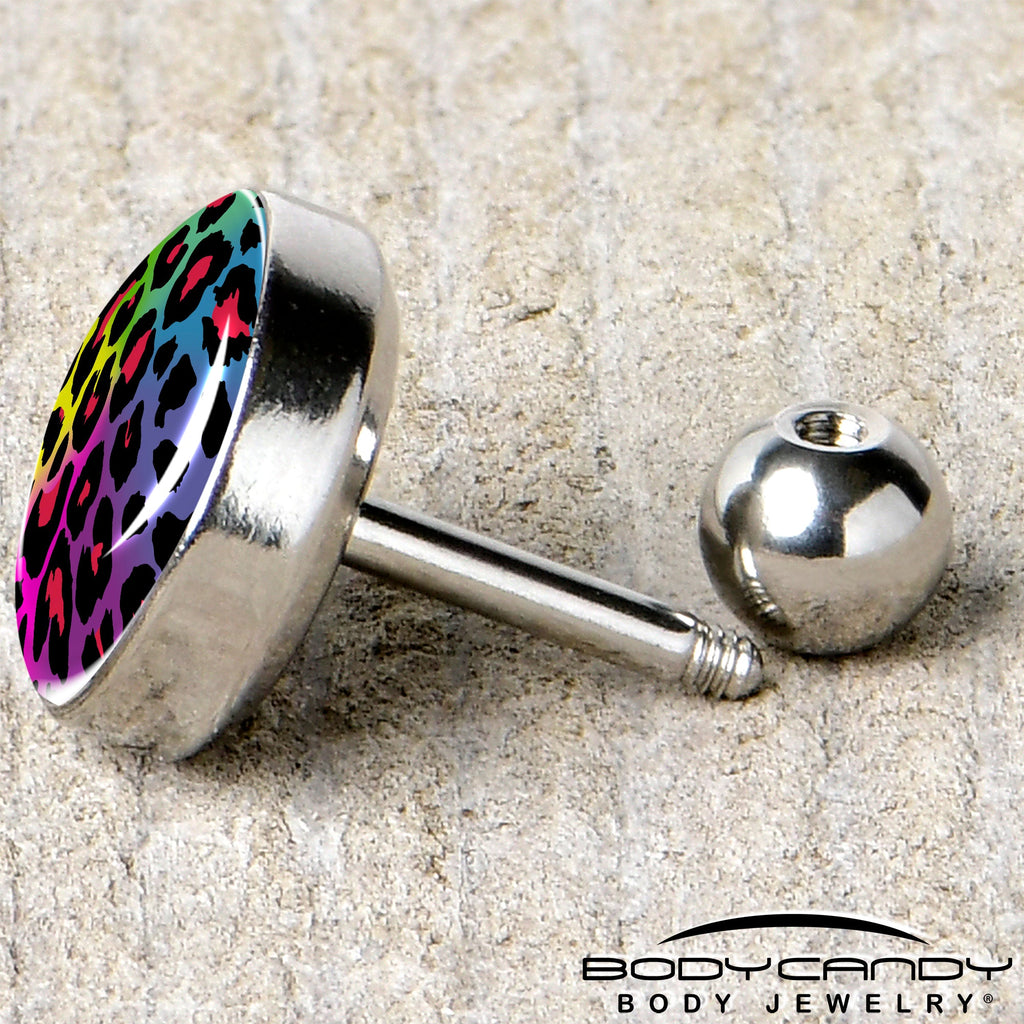 BodyCandy 16G 1/4 Rainbow Cheetah Print Cartilage Tragus Earring by Onyx O — back view