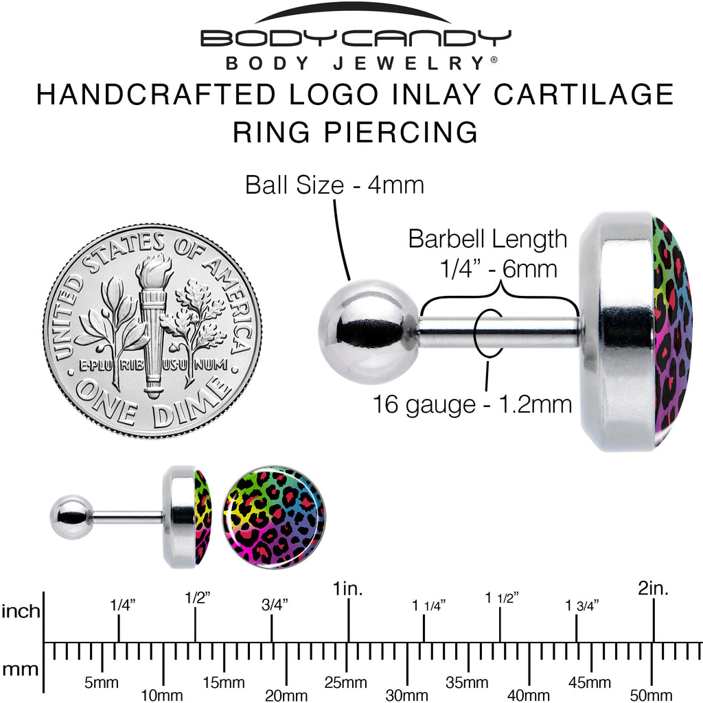 BodyCandy 16G 1/4 Rainbow Cheetah Print Cartilage Tragus Earring by Onyx O — alternative angle