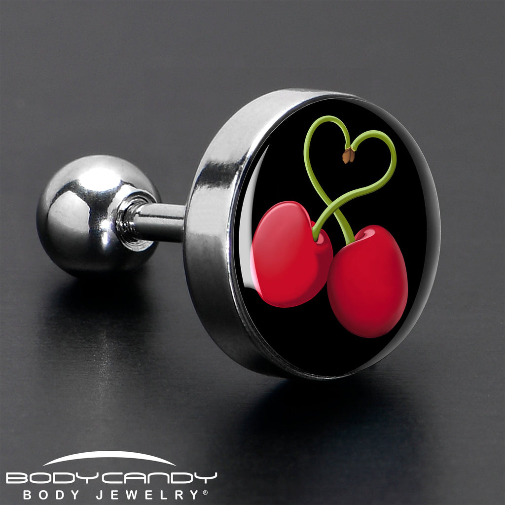 BodyCandy 16G 1/4 Cherry Heart Cartilage Tragus Earring by Onyx O — in-use photo