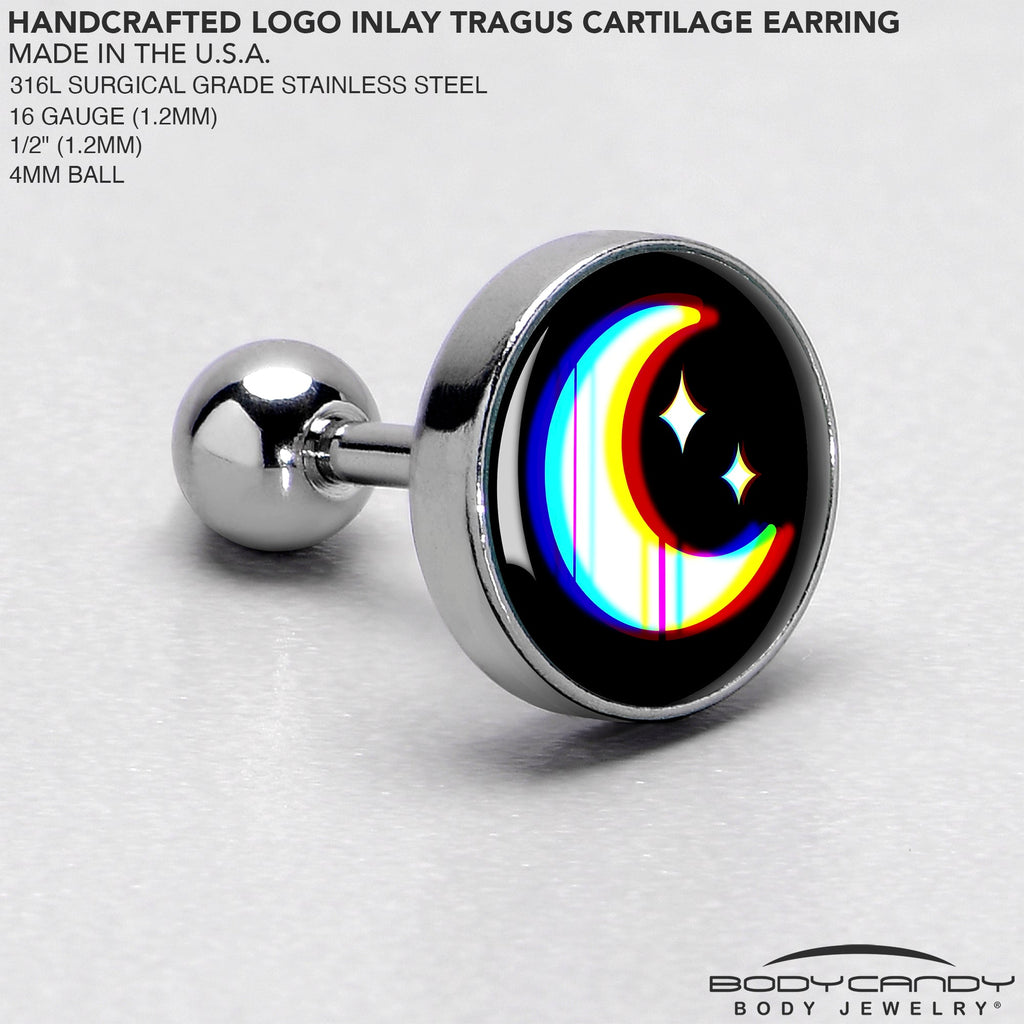 BodyCandy 16G 1/4 Chromatic Moon Tragus Cartilage Earring by Onyx O — side view