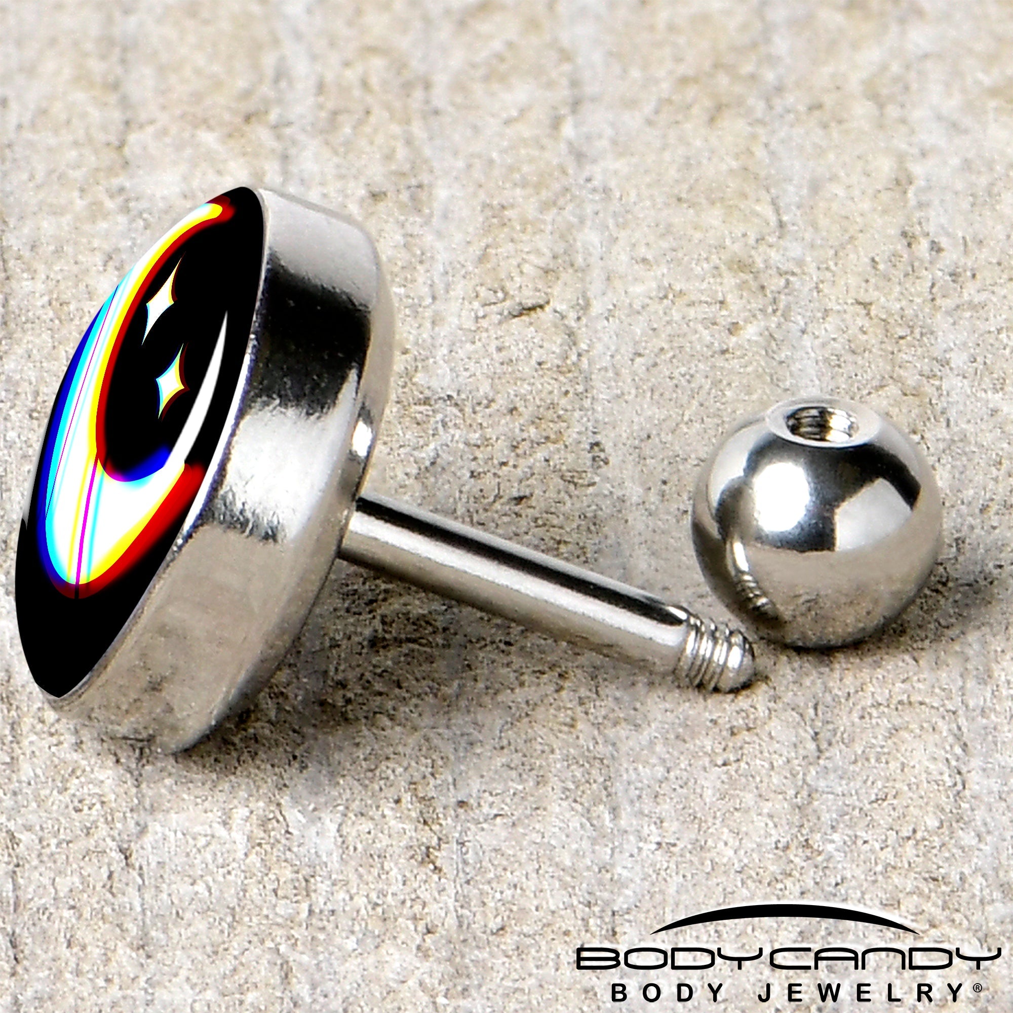 BodyCandy 16G 1/4 Chromatic Moon Tragus Cartilage Earring by Onyx O — back view