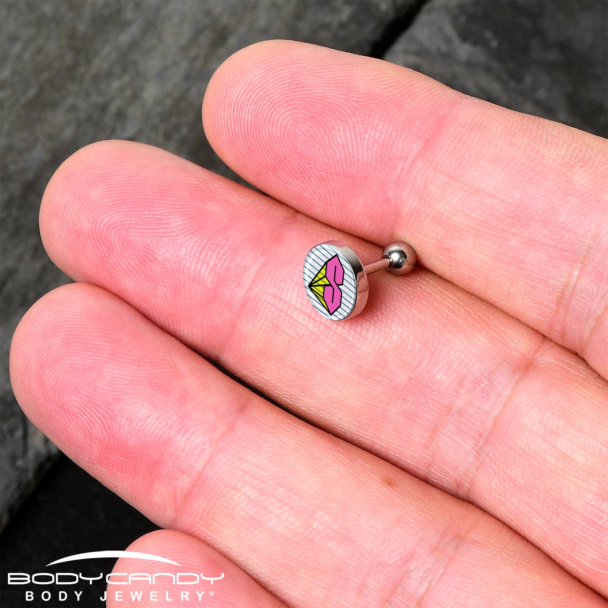 BodyCandy 16G 1/4 Hot Pink Cool S Tragus Cartilage Earring by Onyx O — detail close-up