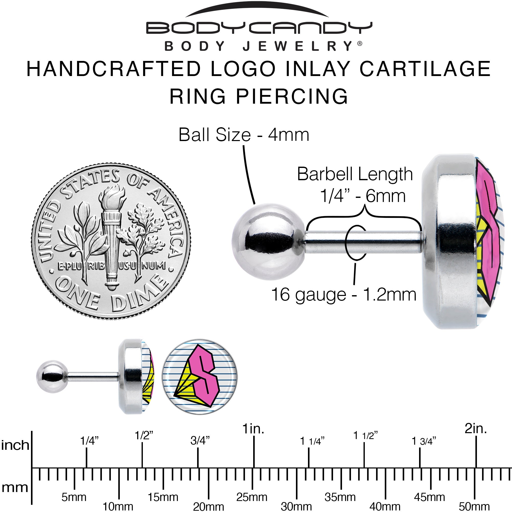 BodyCandy 16G 1/4 Hot Pink Cool S Tragus Cartilage Earring by Onyx O — alternative angle