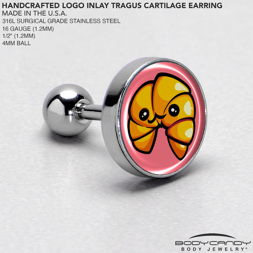 BodyCandy 16G 1/4 Quaso Croissant Cartilage Tragus Earring by Onyx O — side view