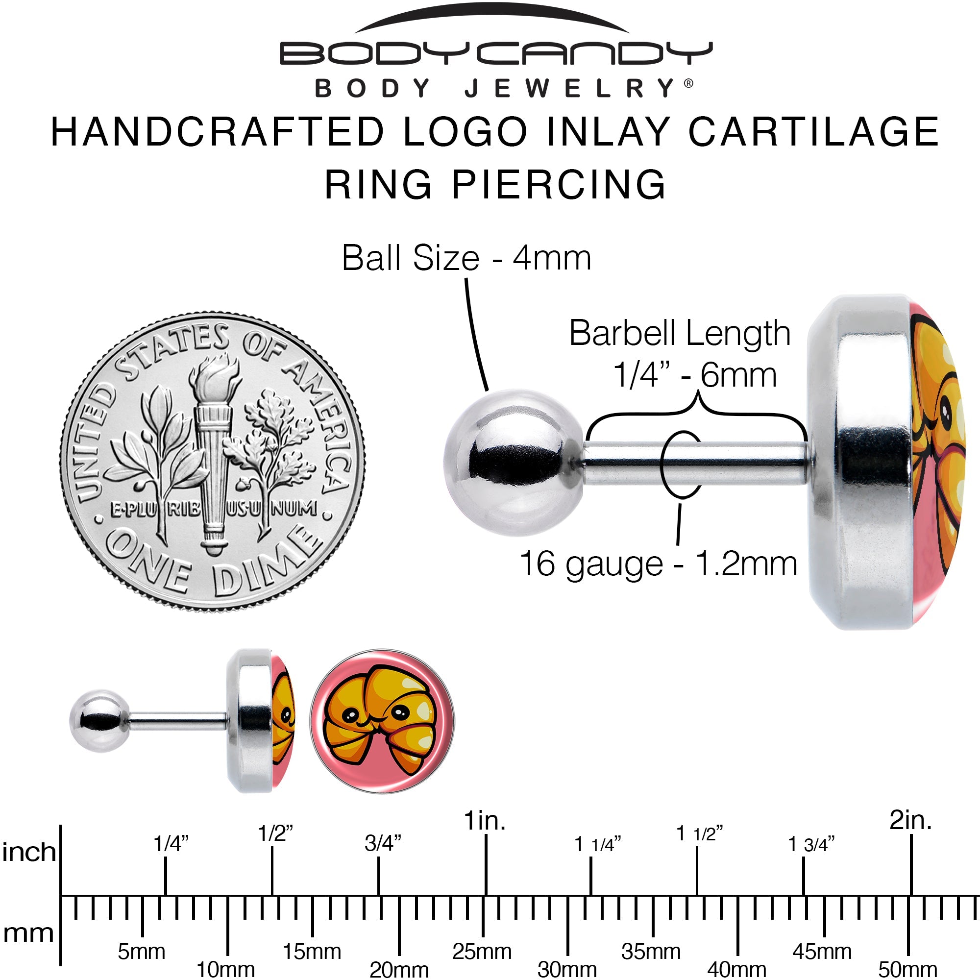 BodyCandy 16G 1/4 Quaso Croissant Cartilage Tragus Earring by Onyx O — alternative angle