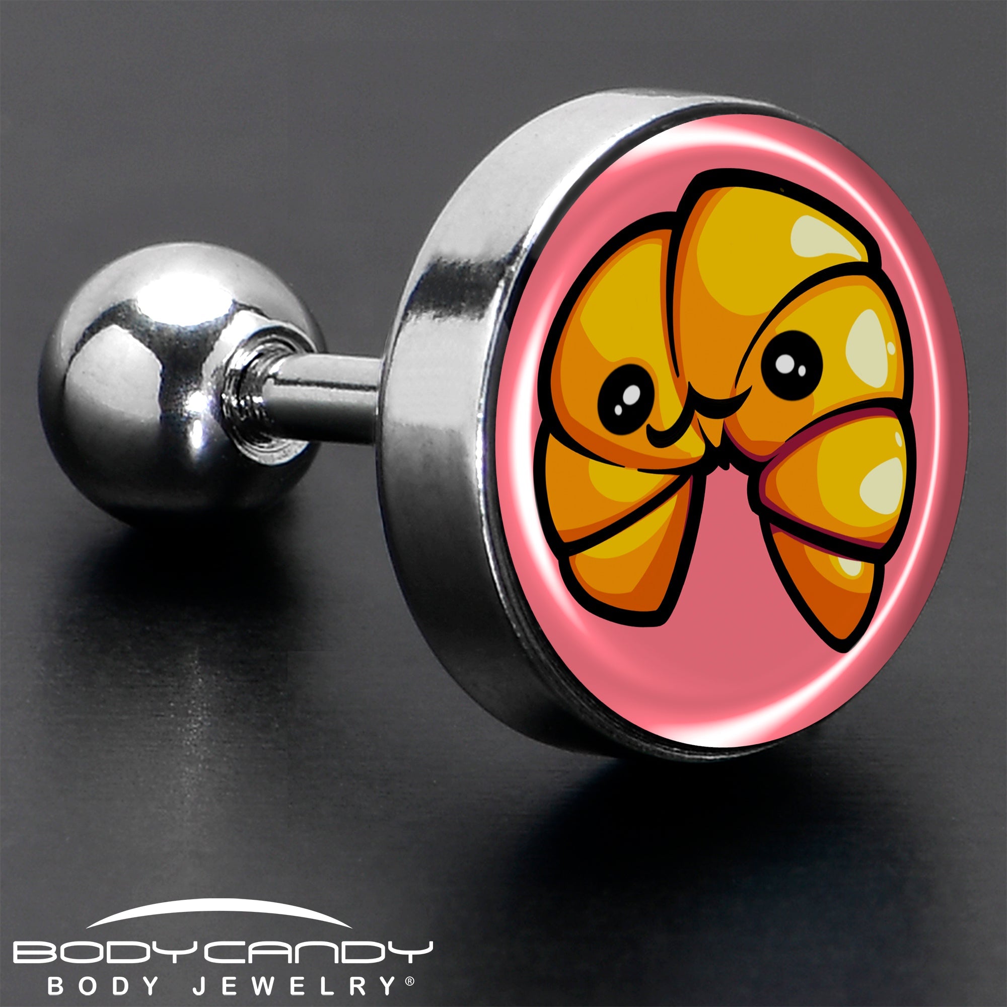 BodyCandy 16G 1/4 Quaso Croissant Cartilage Tragus Earring by Onyx O — in-use photo