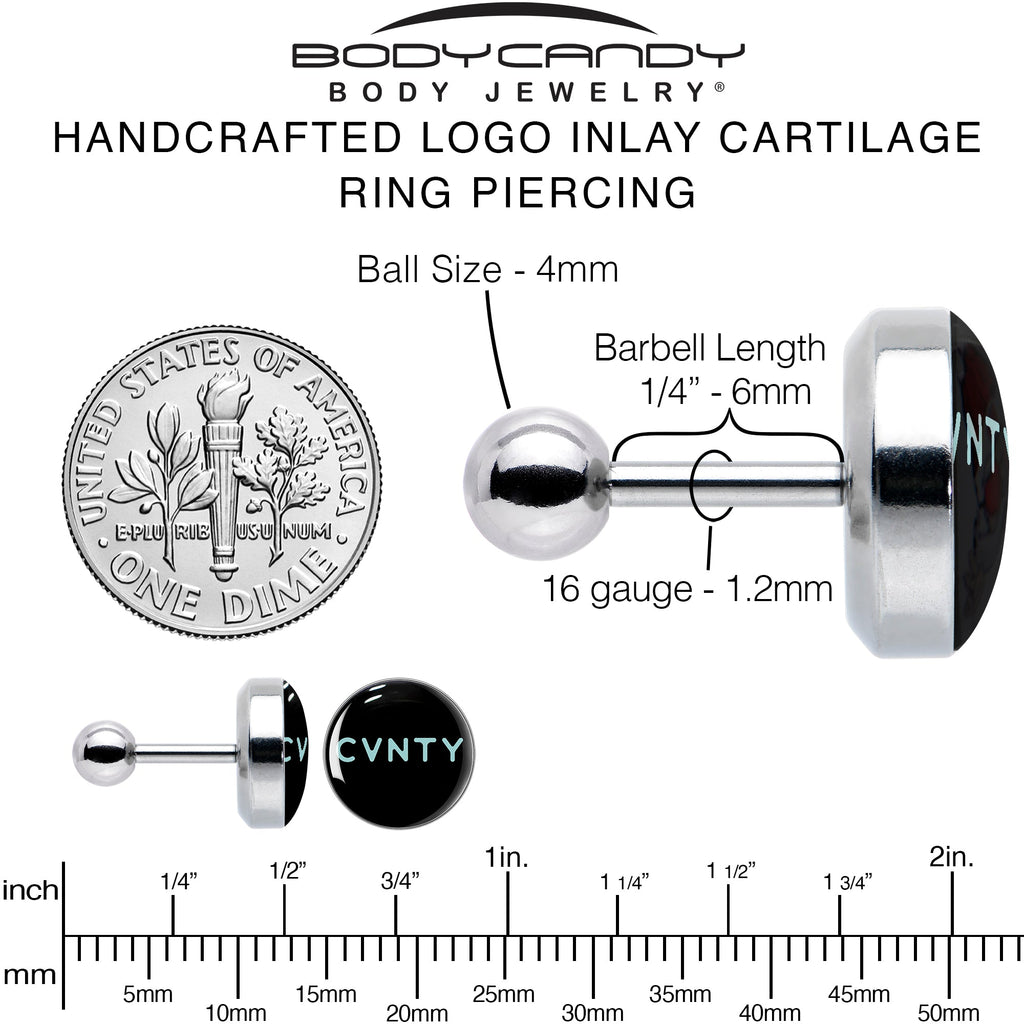 BodyCandy 16G 1/4 Phrase Logo CVNTY Tragus Cartilage Earring by Onyx O — alternative angle