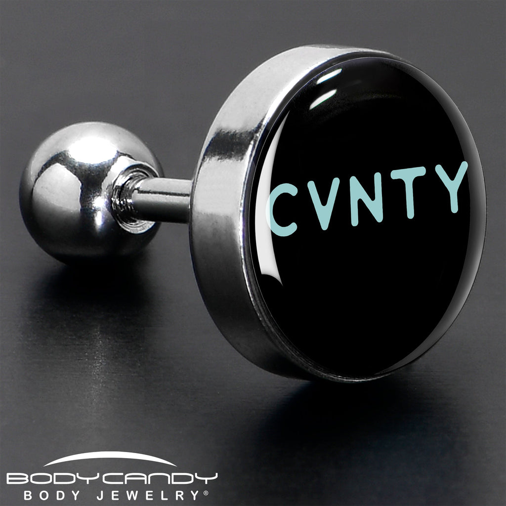 BodyCandy 16G 1/4 Phrase Logo CVNTY Tragus Cartilage Earring by Onyx O — in-use photo