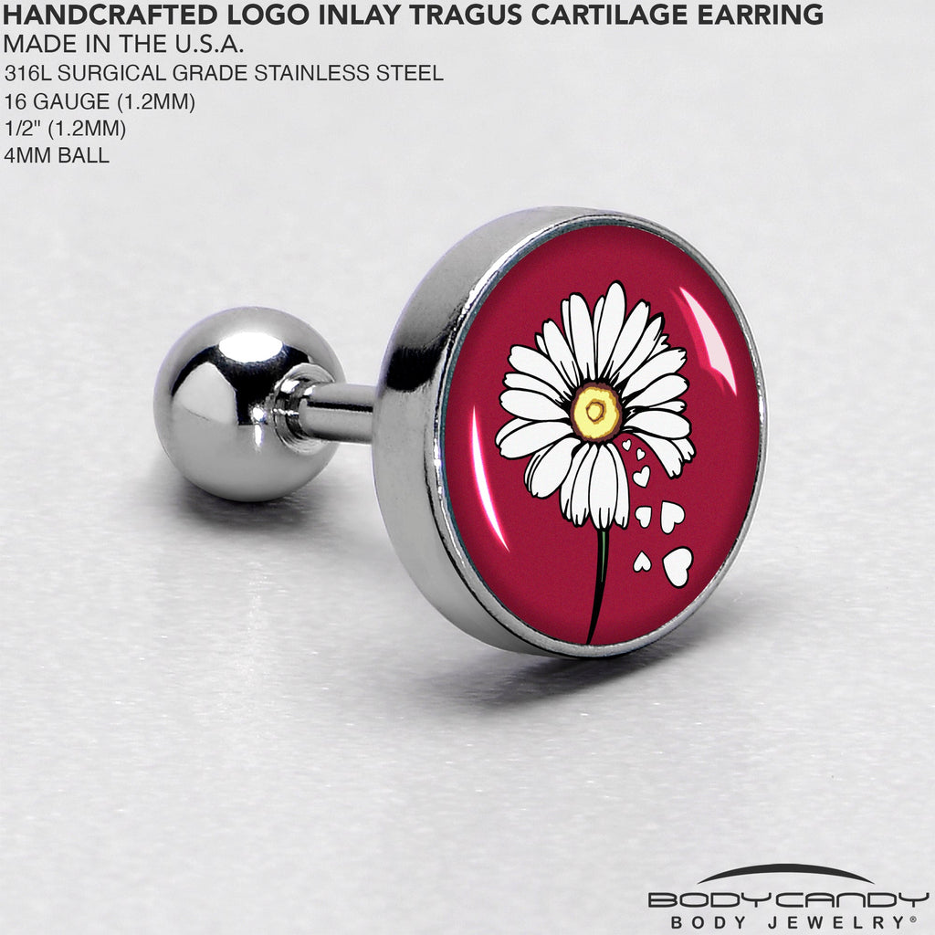 BodyCandy 16G 1/4 Love Me Not Flower Tragus Cartilage Earring by Onyx O — side view