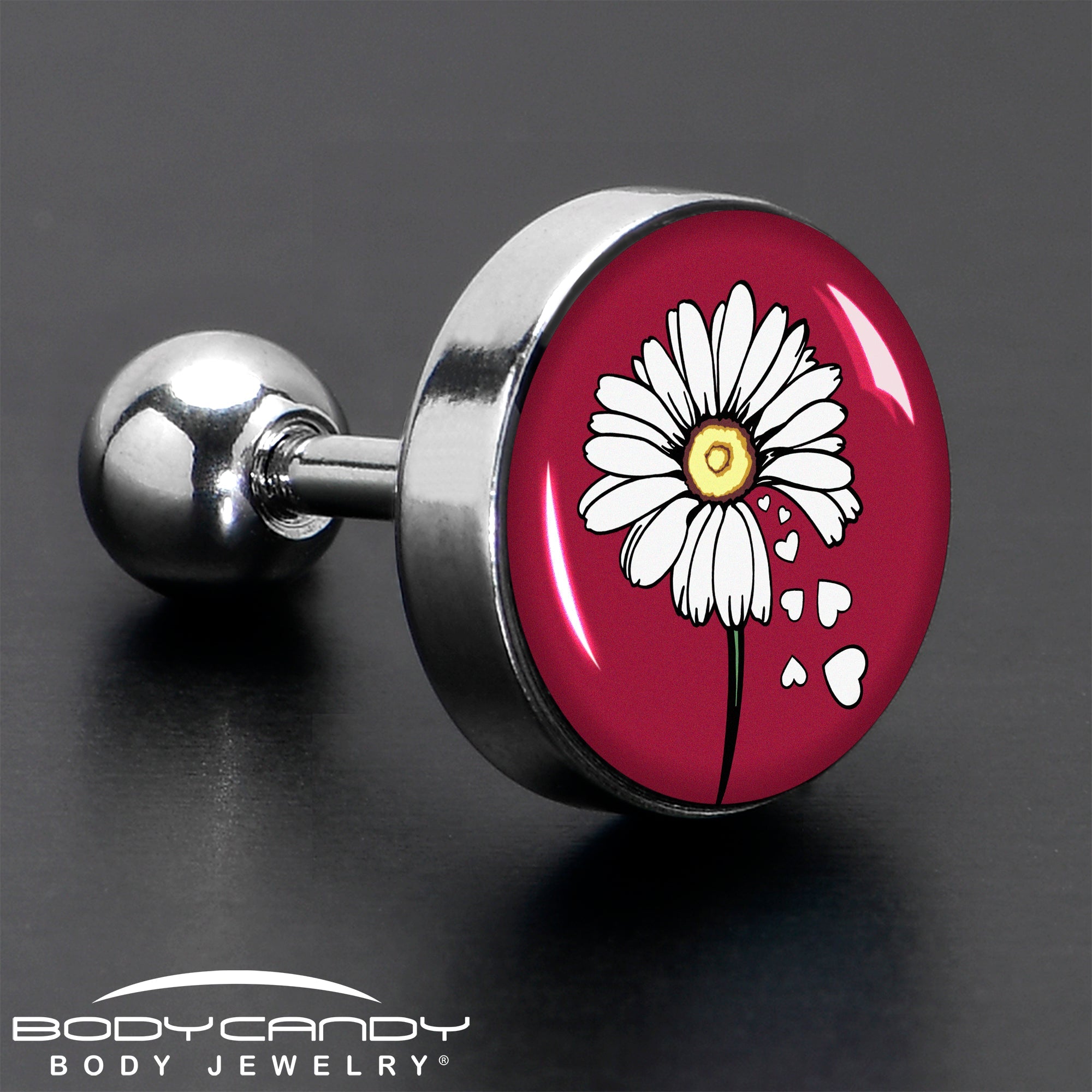 BodyCandy 16G 1/4 Love Me Not Flower Tragus Cartilage Earring by Onyx O — in-use photo