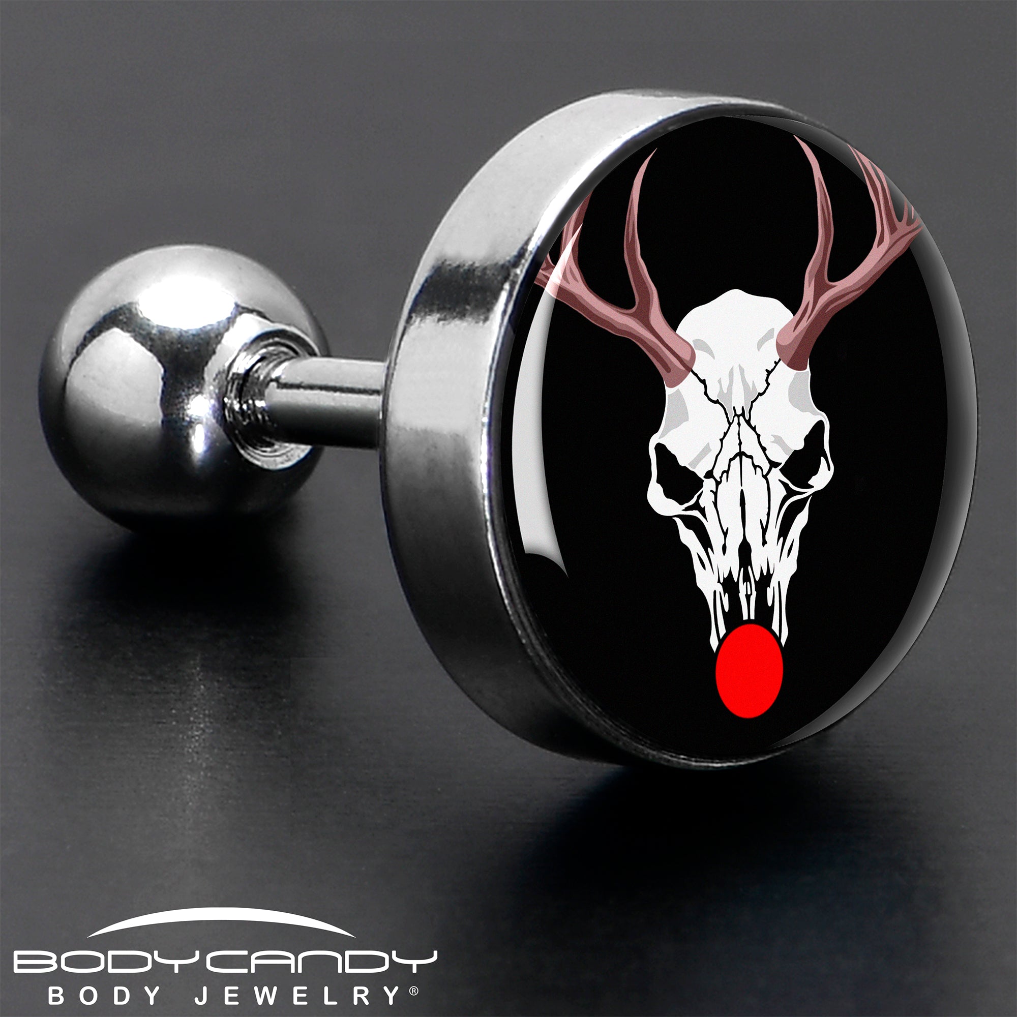 BodyCandy 16G 1/4 Holiday Dead Nosed Reindeer Tragus Cartilage Earring by Onyx O — alternative angle
