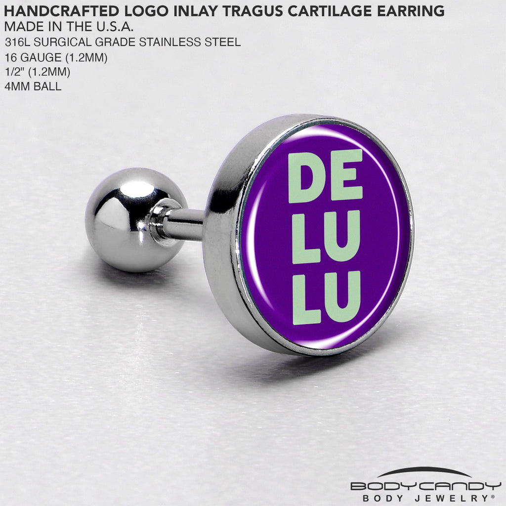 BodyCandy 16G 1/4 Word DELULU Tragus Cartilage Earring by Onyx O — side view