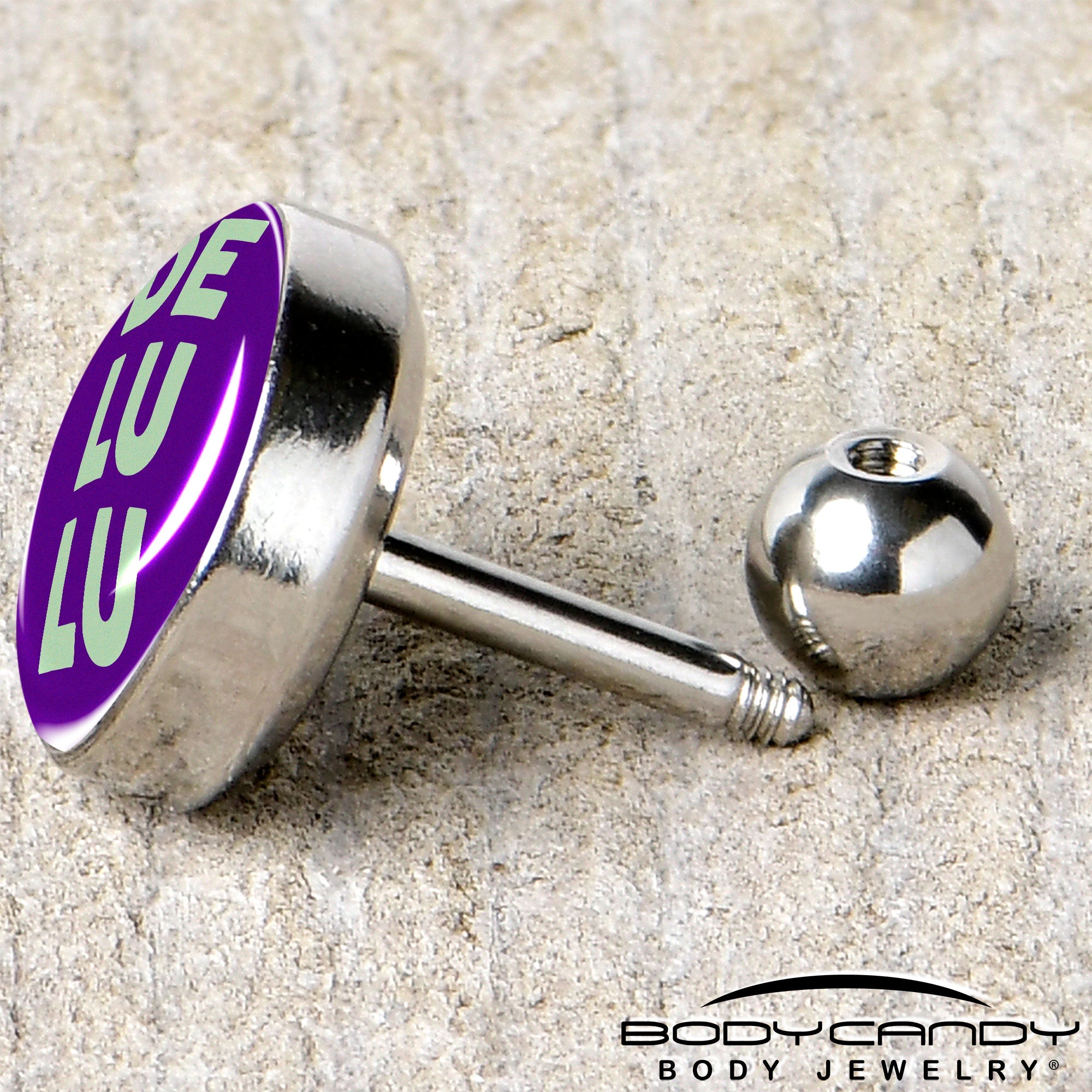 BodyCandy 16G 1/4 Word DELULU Tragus Cartilage Earring by Onyx O — back view
