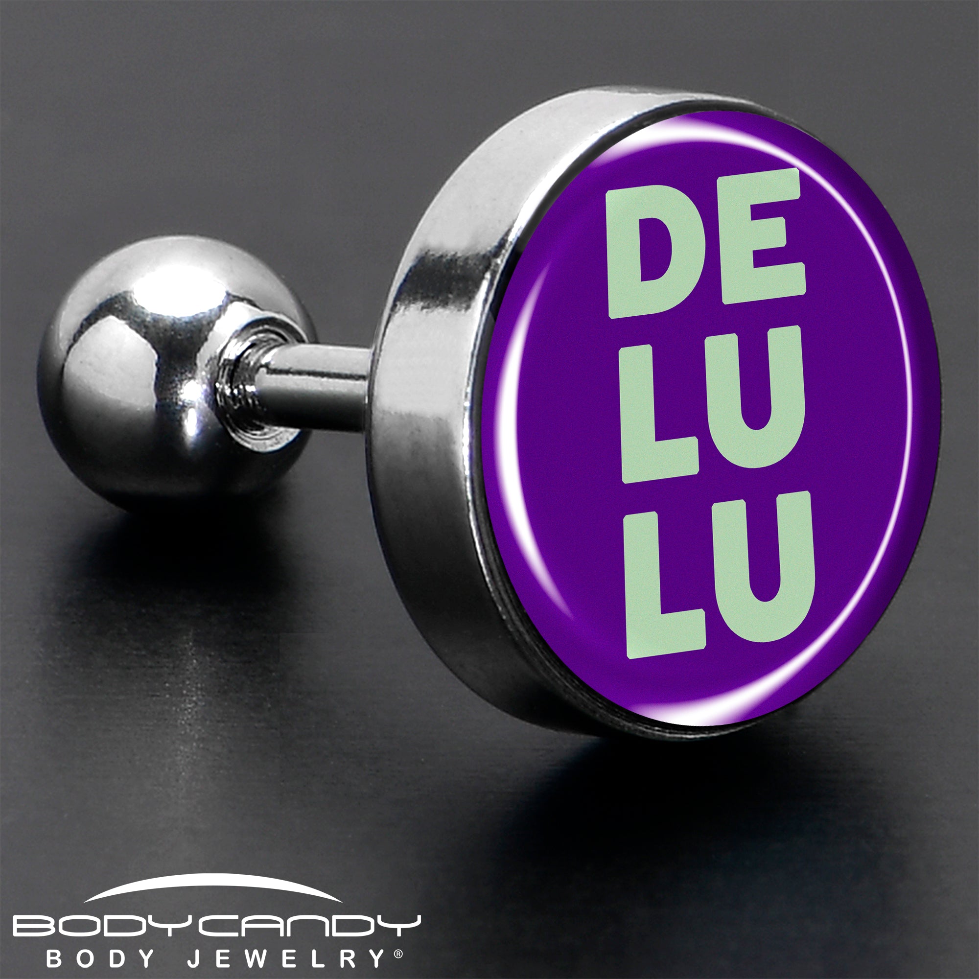 BodyCandy 16G 1/4 Word DELULU Tragus Cartilage Earring by Onyx O — in-use photo