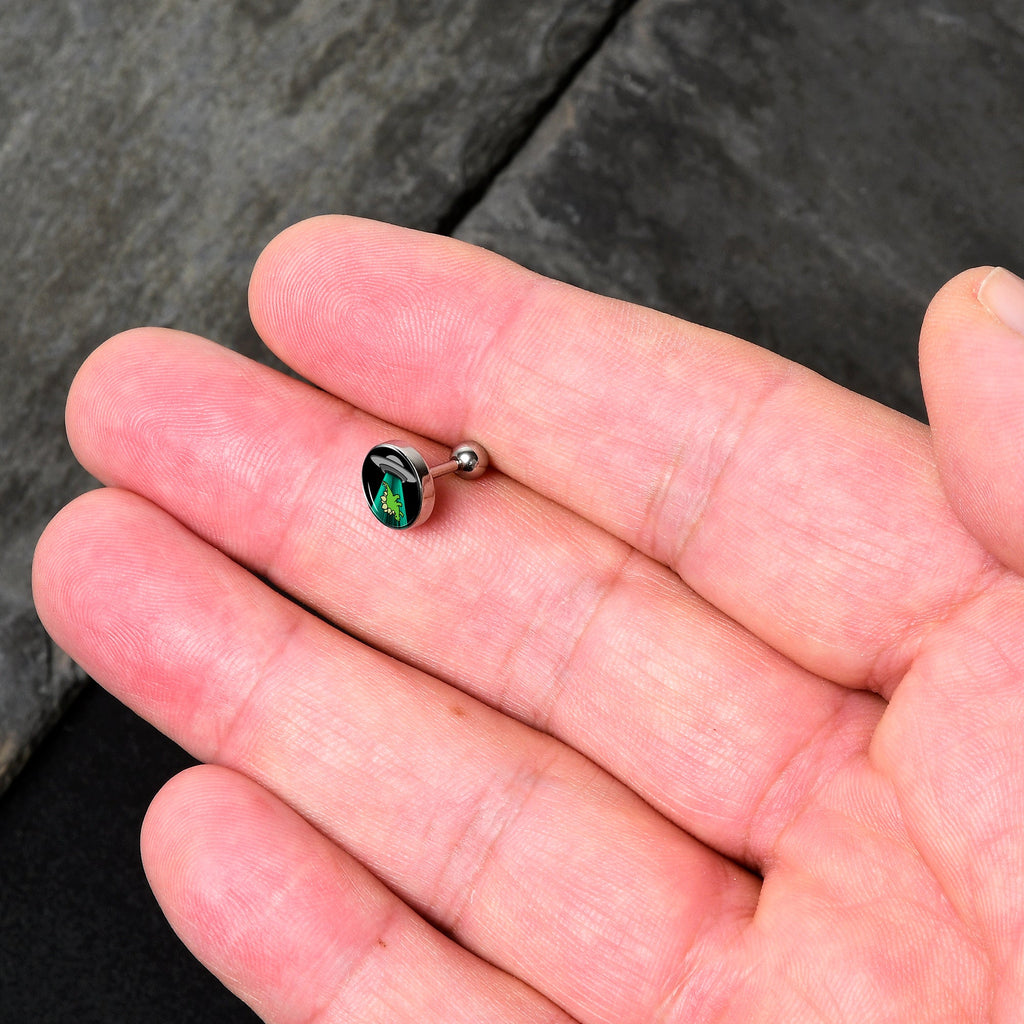 BodyCandy 16G 1/4 Alien UFO Dinosaur Abduction Cartilage Tragus Earring by Onyx O — detail close-up