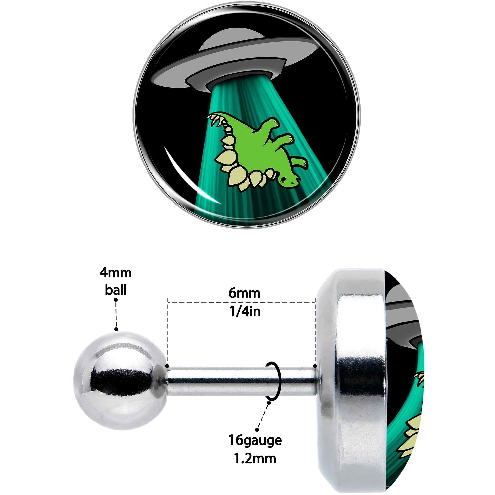 BodyCandy 16G 1/4 Alien UFO Dinosaur Abduction Cartilage Tragus Earring by Onyx O — lifestyle context