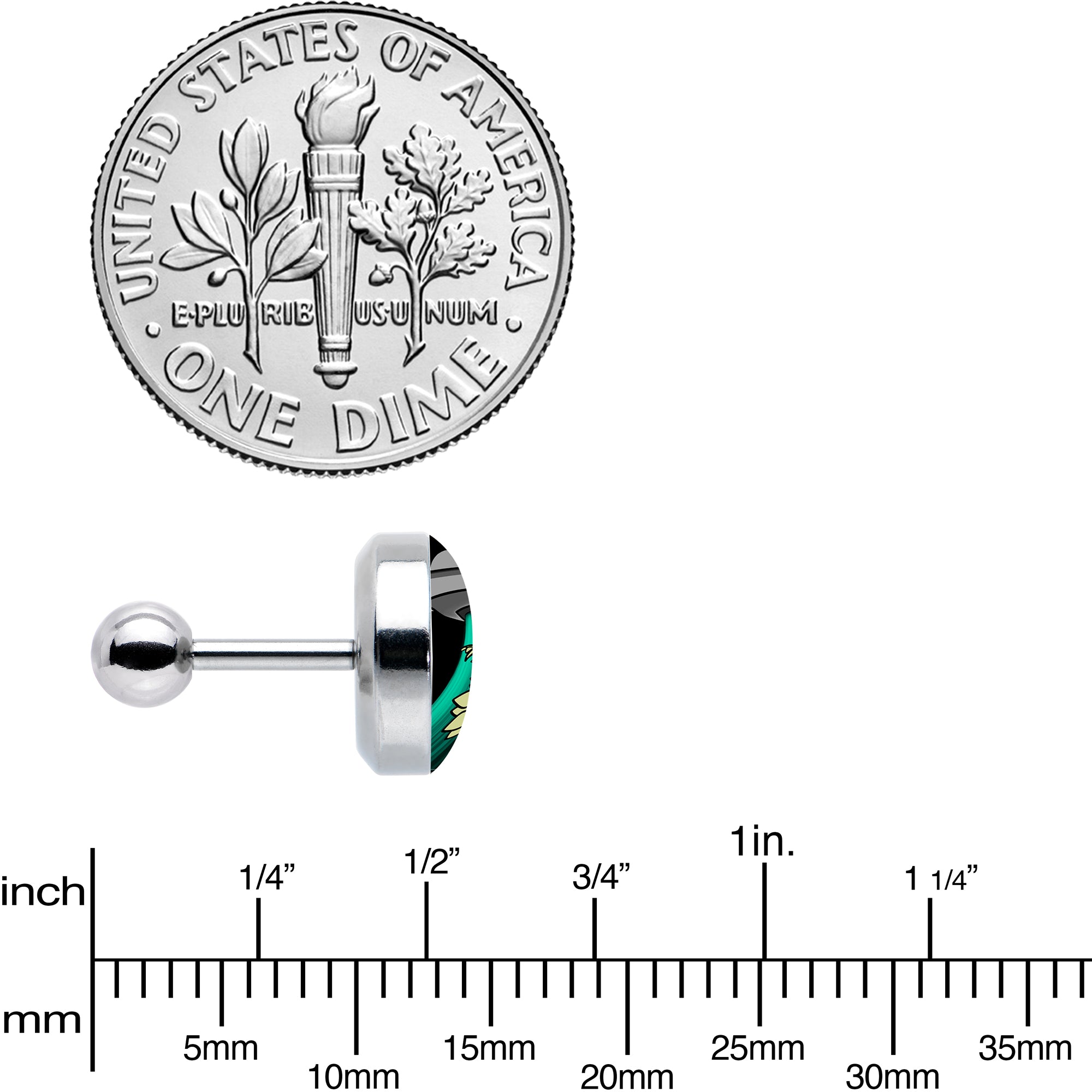 BodyCandy 16G 1/4 Alien UFO Dinosaur Abduction Cartilage Tragus Earring by Onyx O — size reference