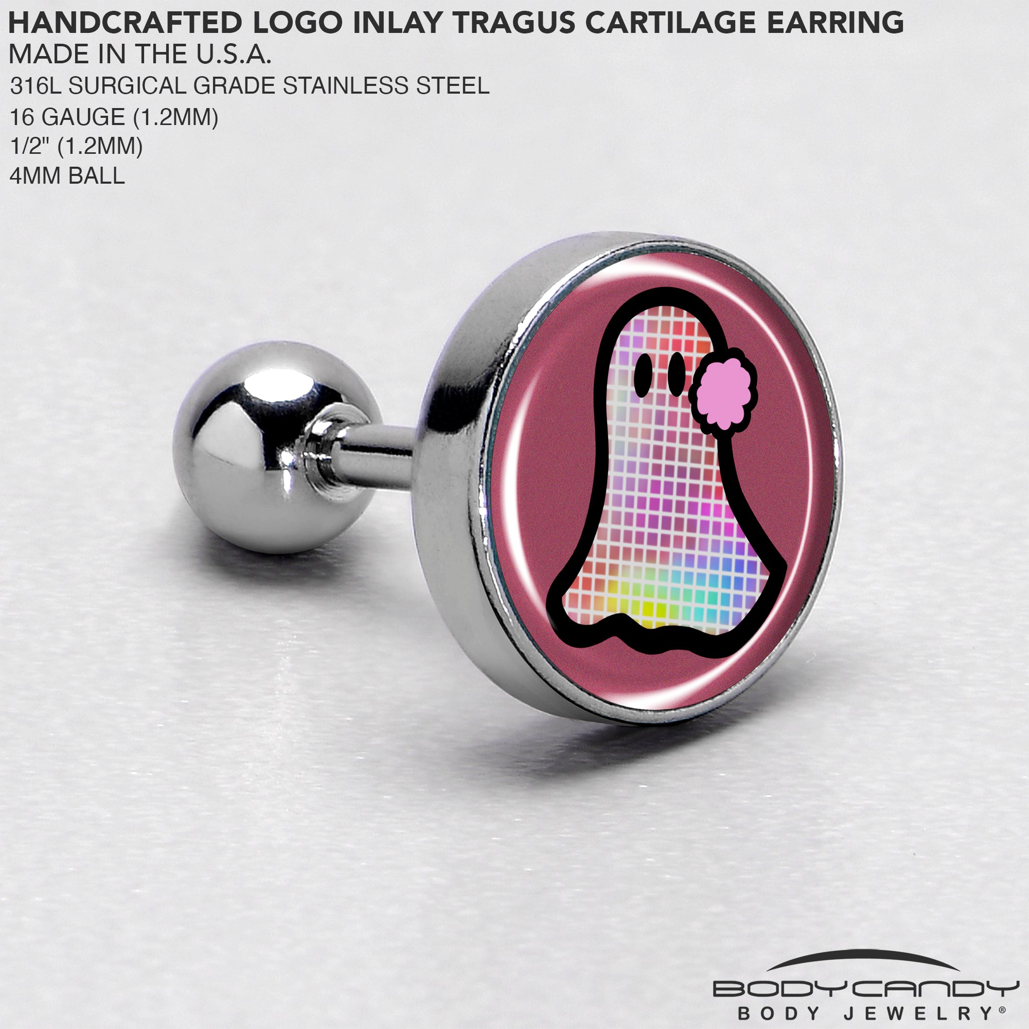 BodyCandy 16G 1/4 Disco Spirit Ghost Tragus Cartilage Earring by Onyx O — side view