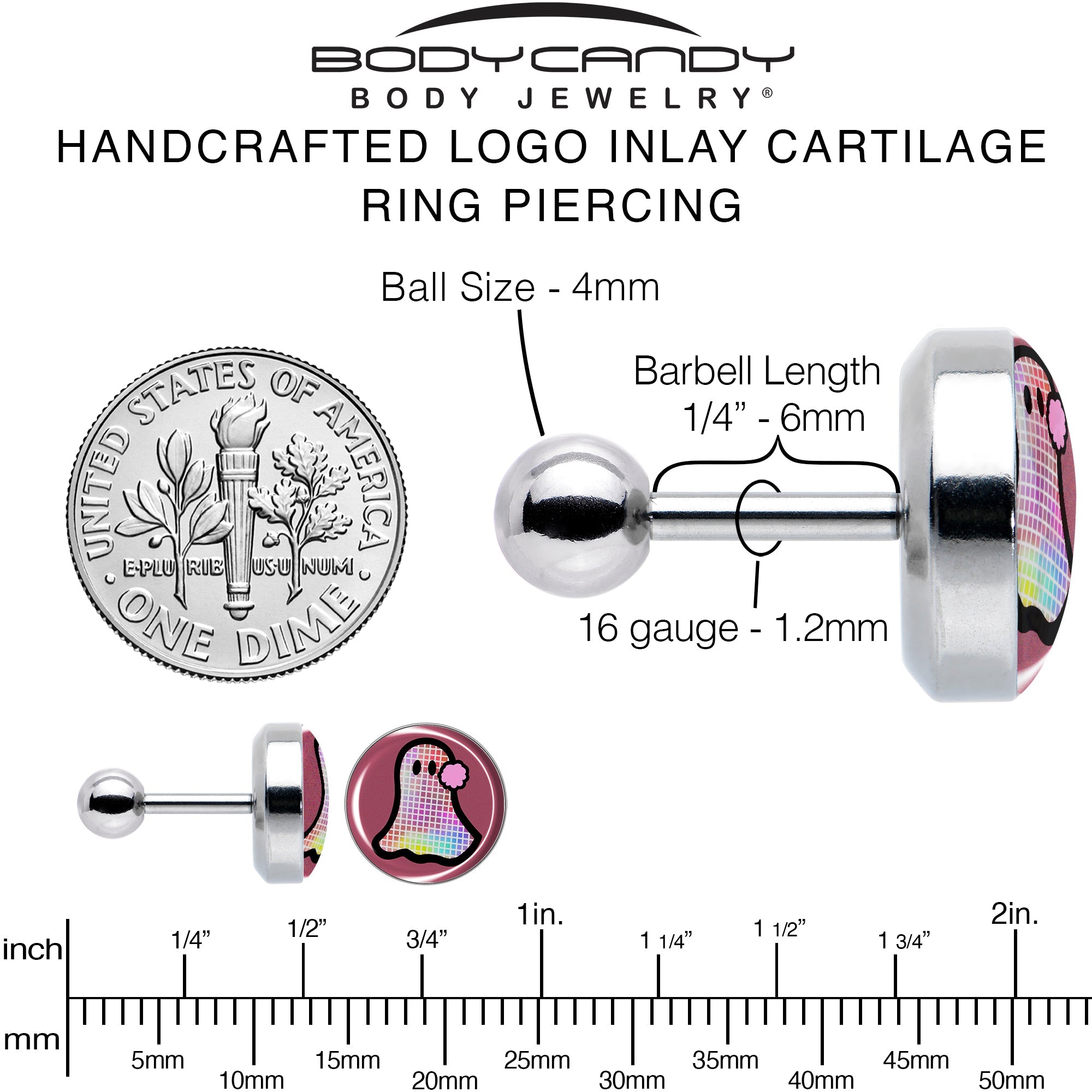 BodyCandy 16G 1/4 Disco Spirit Ghost Tragus Cartilage Earring by Onyx O — alternative angle