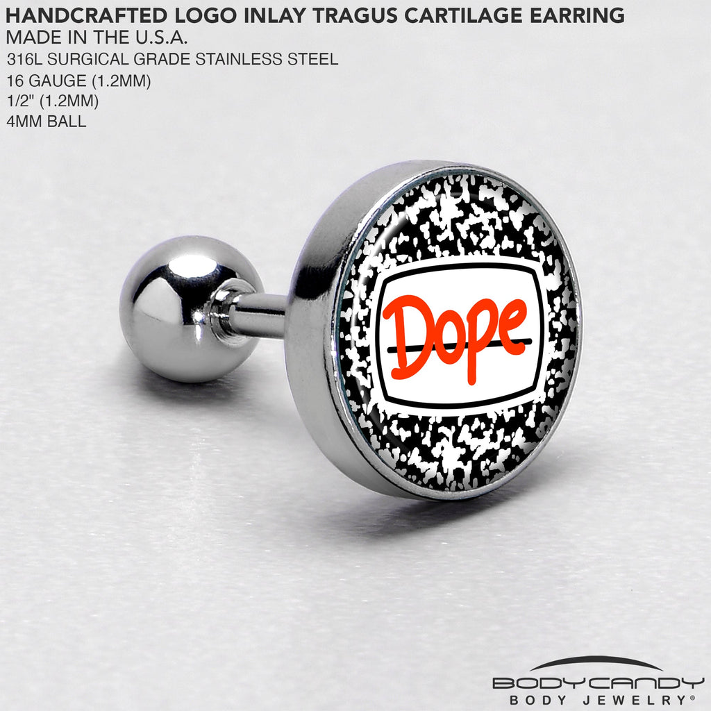 BodyCandy 16G 1/4 Dope Composition Notebook Tragus Cartilage Earring by Onyx O — side view