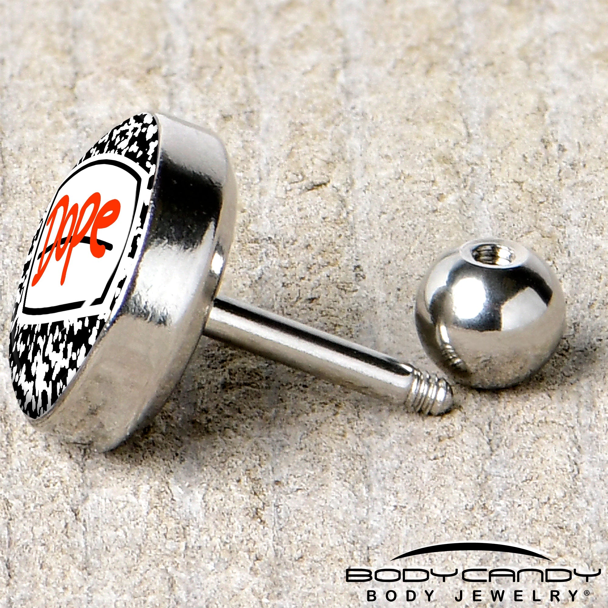 BodyCandy 16G 1/4 Dope Composition Notebook Tragus Cartilage Earring by Onyx O — back view
