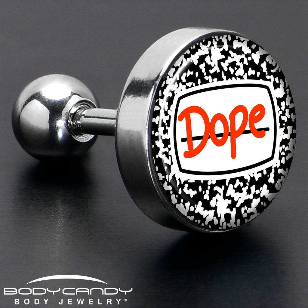 BodyCandy 16G 1/4 Dope Composition Notebook Tragus Cartilage Earring by Onyx O — in-use photo