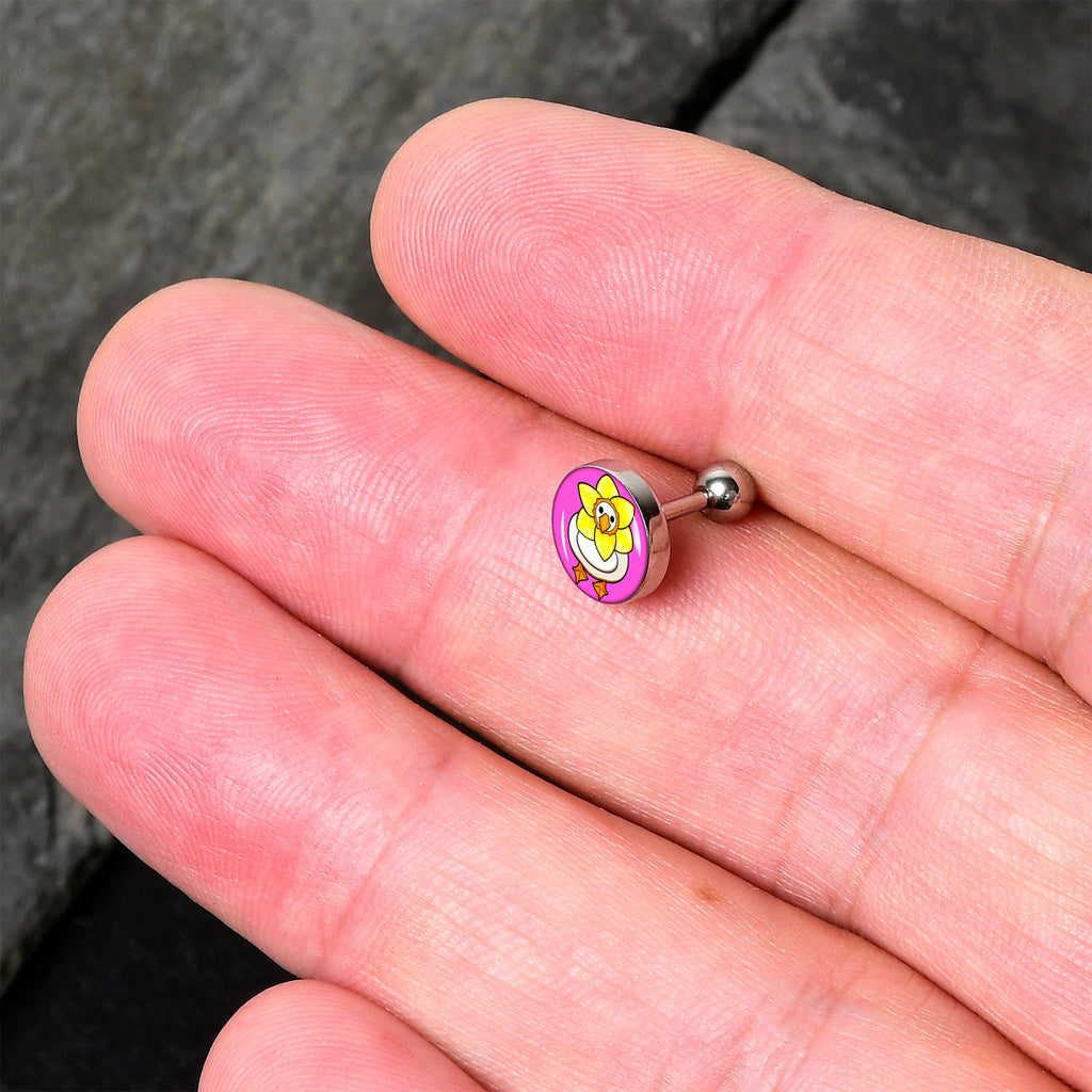 BodyCandy 16G 1/4 Daffodil Duck Cartilage Tragus Earring by Onyx O — detail close-up