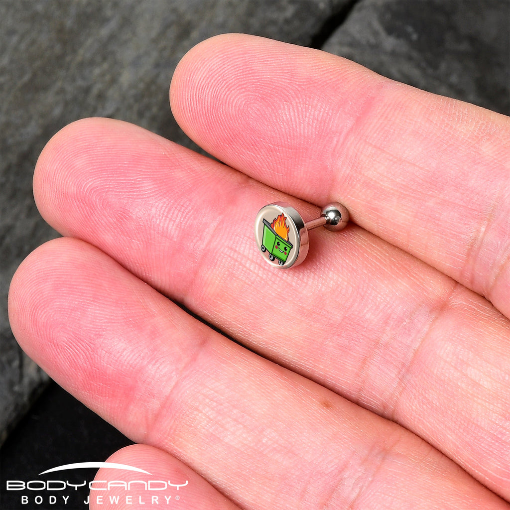 BodyCandy 16G 1/4 Dumpster Fire Tragus Cartilage Earring by Onyx O — detail close-up