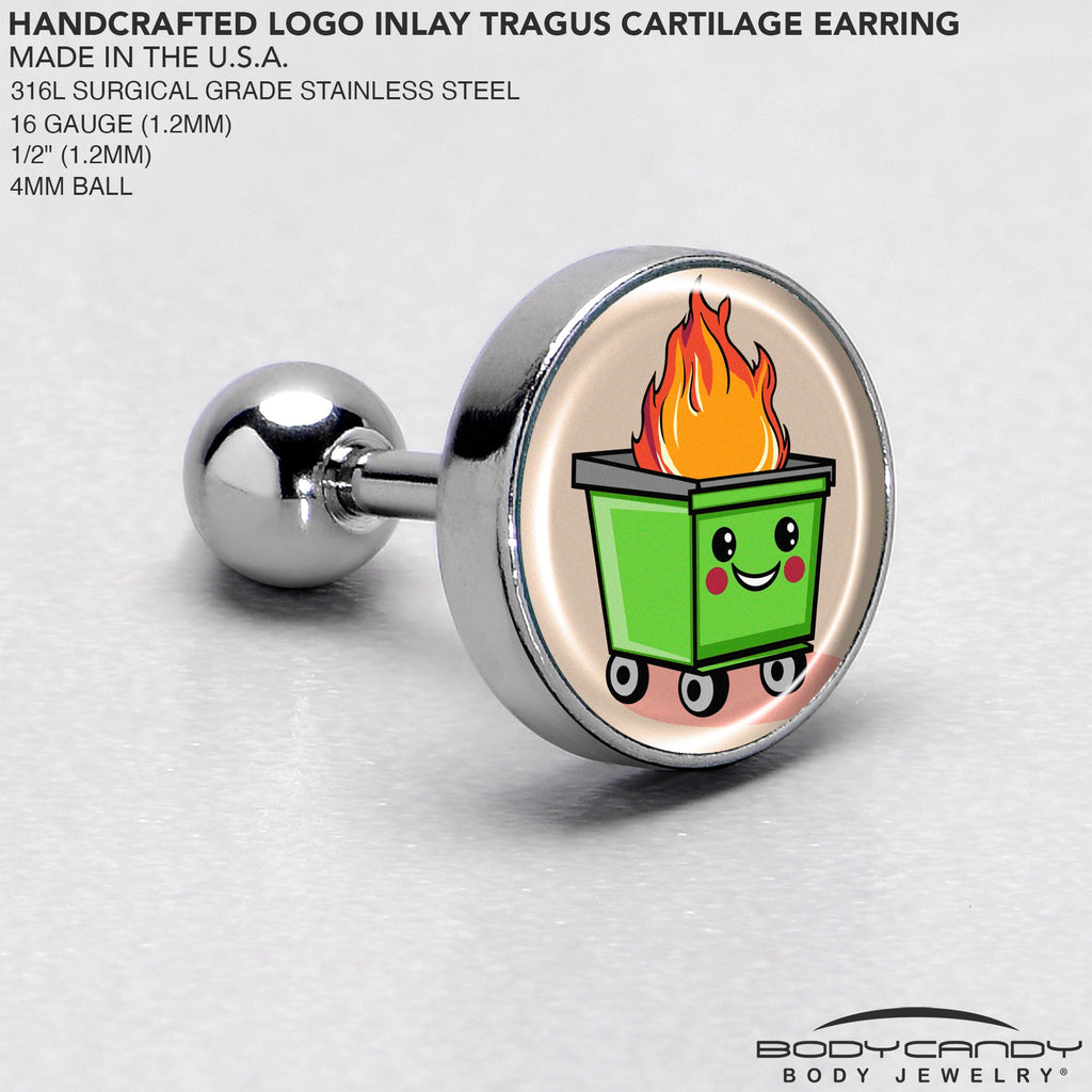 BodyCandy 16G 1/4 Dumpster Fire Tragus Cartilage Earring by Onyx O — side view