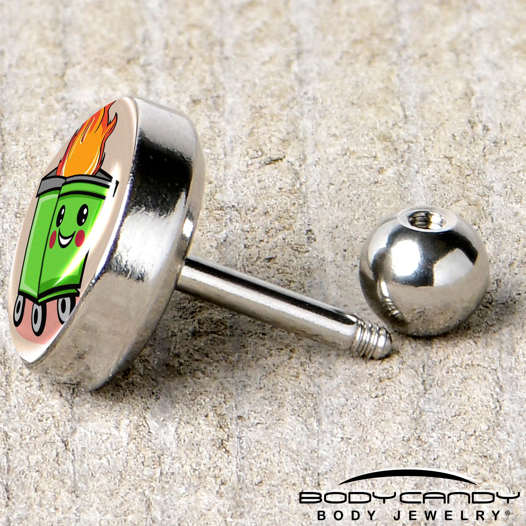 BodyCandy 16G 1/4 Dumpster Fire Tragus Cartilage Earring by Onyx O — back view