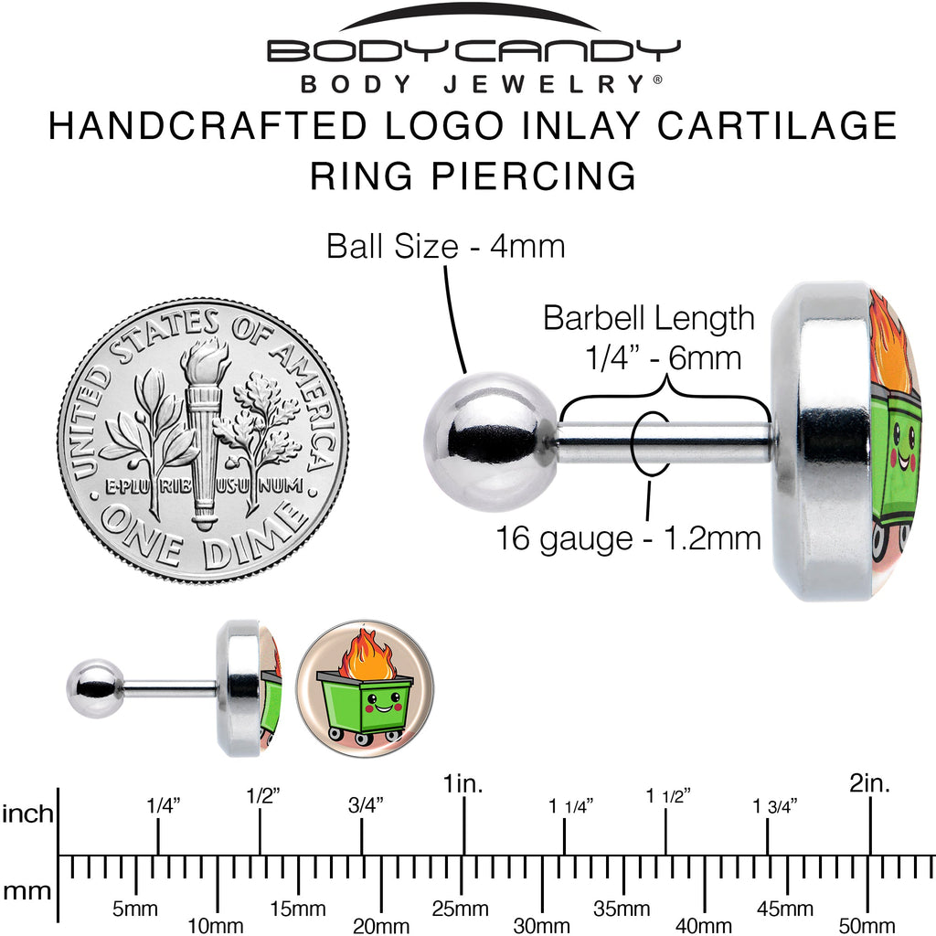 BodyCandy 16G 1/4 Dumpster Fire Tragus Cartilage Earring by Onyx O — alternative angle
