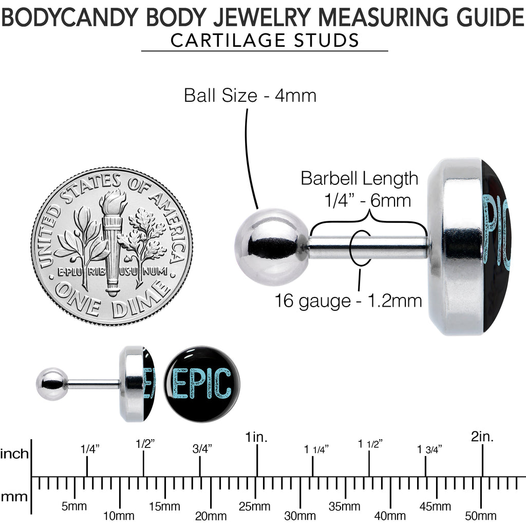 BodyCandy 16G 1/4 Epic Blue Cartilage Tragus Earring — size reference