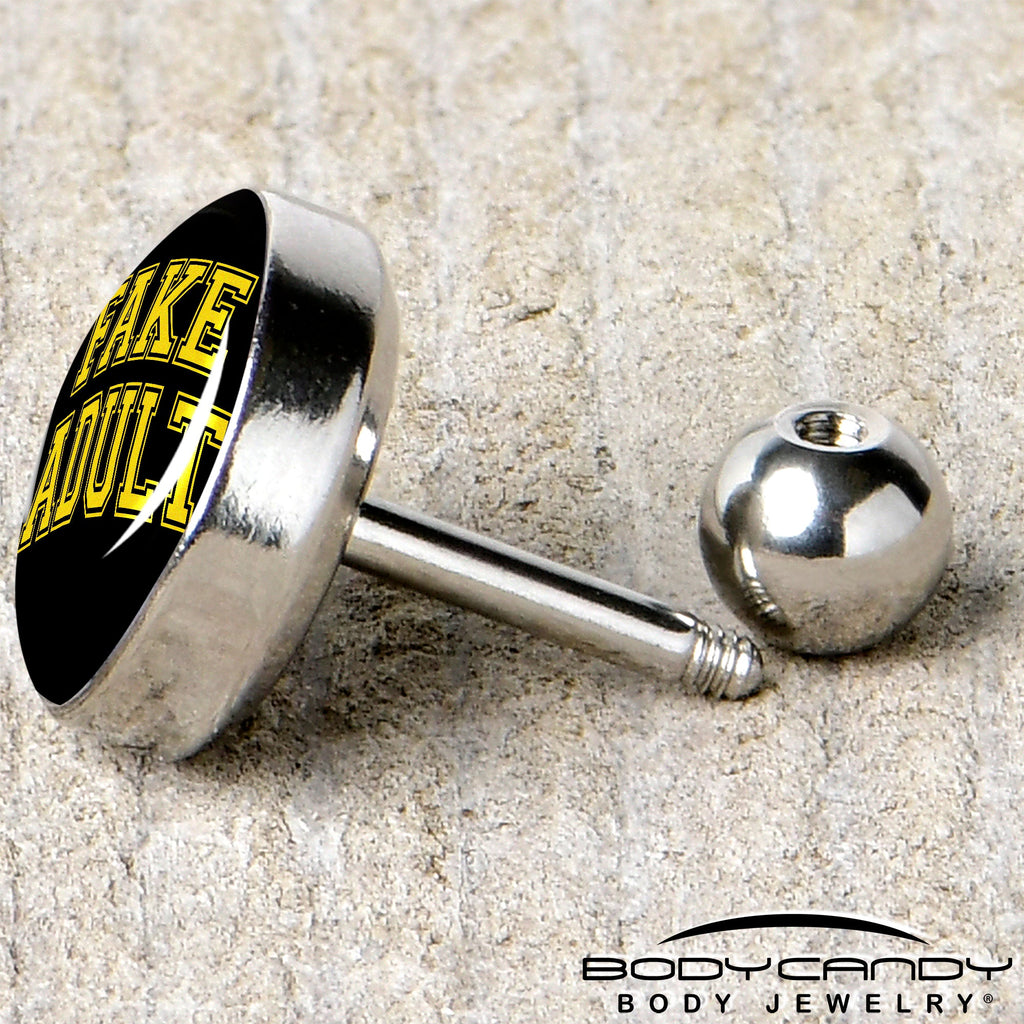 BodyCandy 16G 1/4 Black Yellow Fake Adult Tragus Cartilage Earring by Onyx O — back view