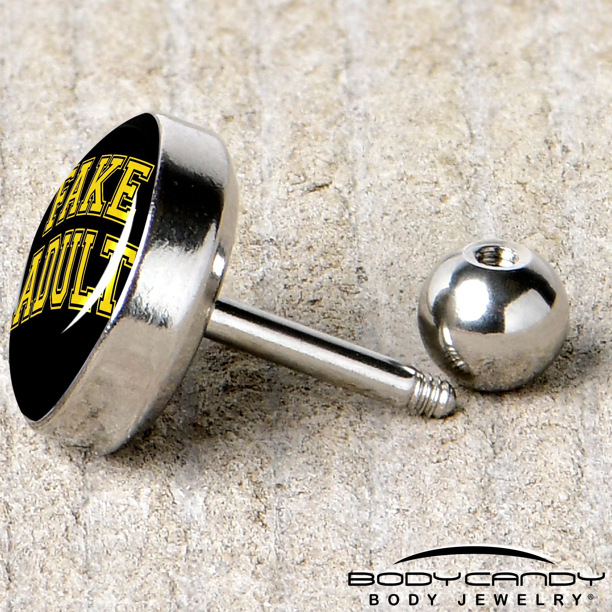 BodyCandy 16G 1/4 Black Yellow Fake Adult Tragus Cartilage Earring by Onyx O — back view