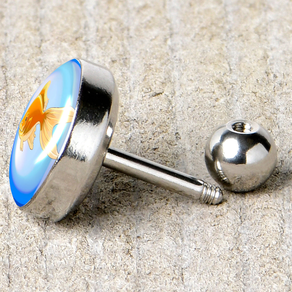BodyCandy 16G 1/4 Gold Fish Cartilage Tragus Earring by Onyx O — back view