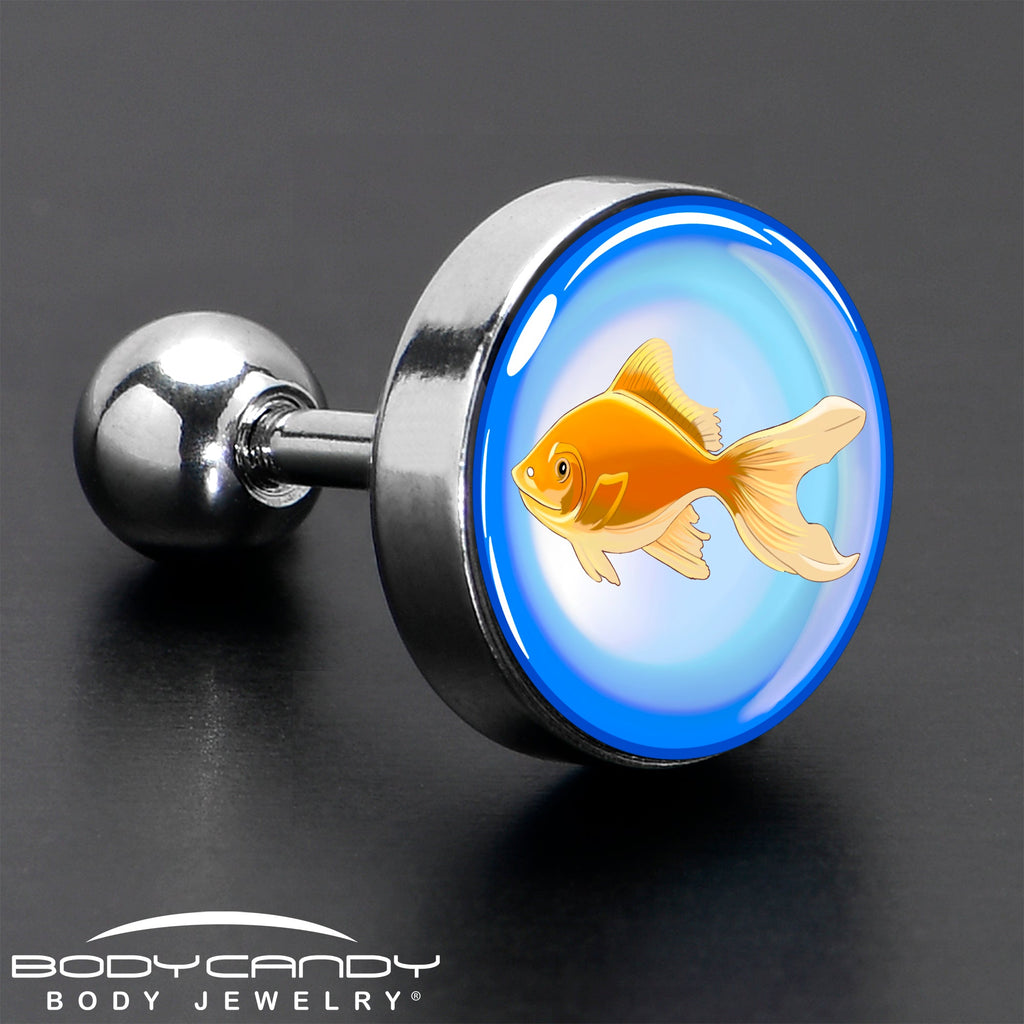 BodyCandy 16G 1/4 Gold Fish Cartilage Tragus Earring by Onyx O — in-use photo