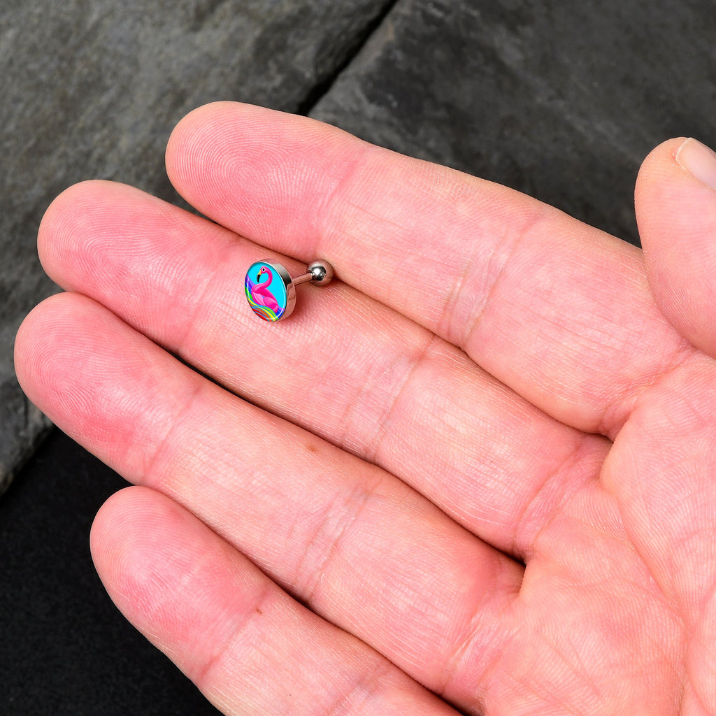 BodyCandy 16G 1/4 Rainbow Sea Floating Flamingo Cartilage Tragus Earring by Onyx O — detail close-up