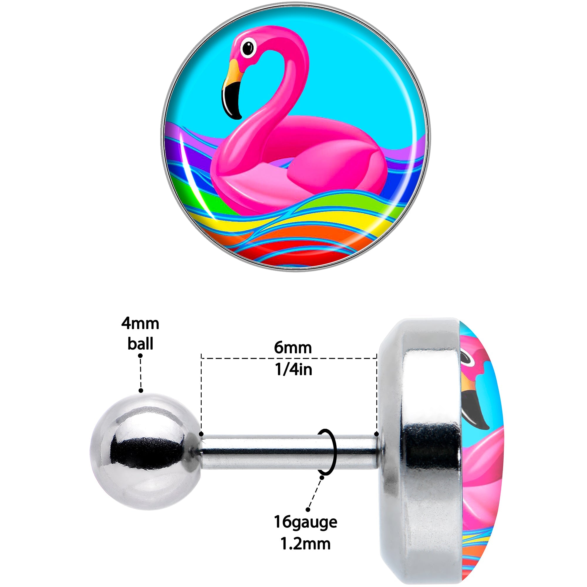 BodyCandy 16G 1/4 Rainbow Sea Floating Flamingo Cartilage Tragus Earring by Onyx O — lifestyle context